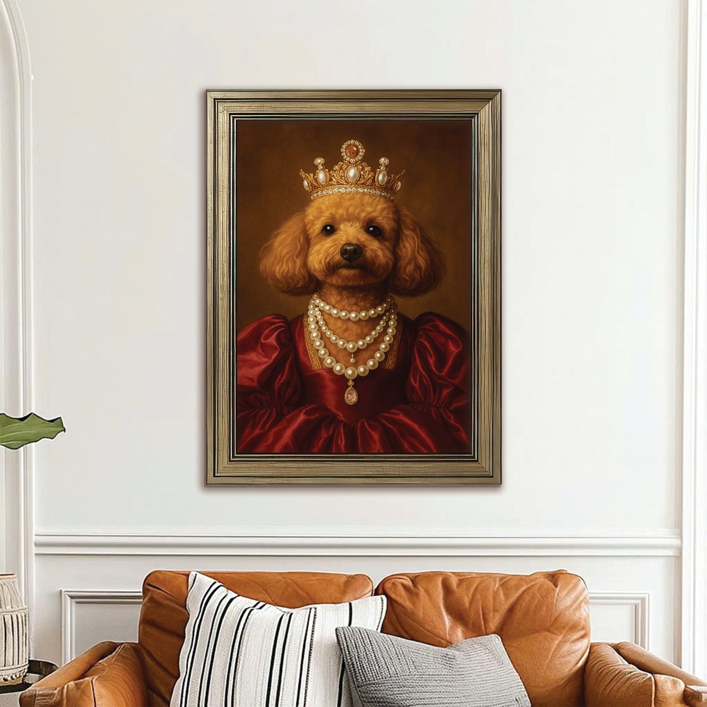 Custom Photo Queen Dog With Crown Canvas Framed Wall Art Gift For Dog Lovers