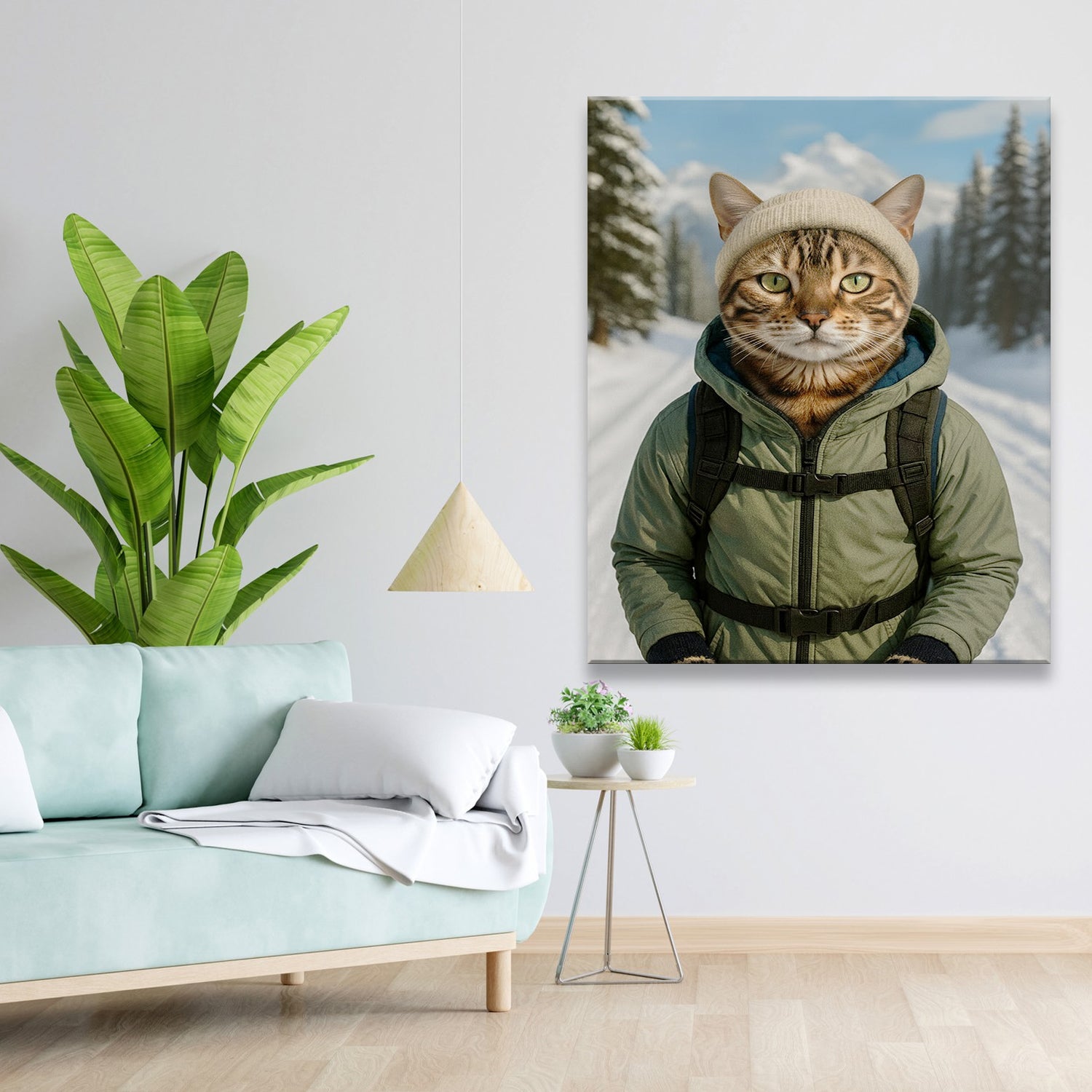 Custom Photo Winter Hiker Cat Canvas Gift For Cat Lovers