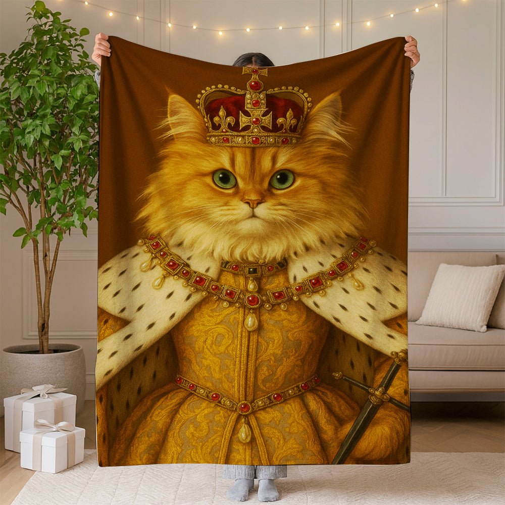 Custom Photo Crowned Queen Cat Blanket Gift For Cat Lovers