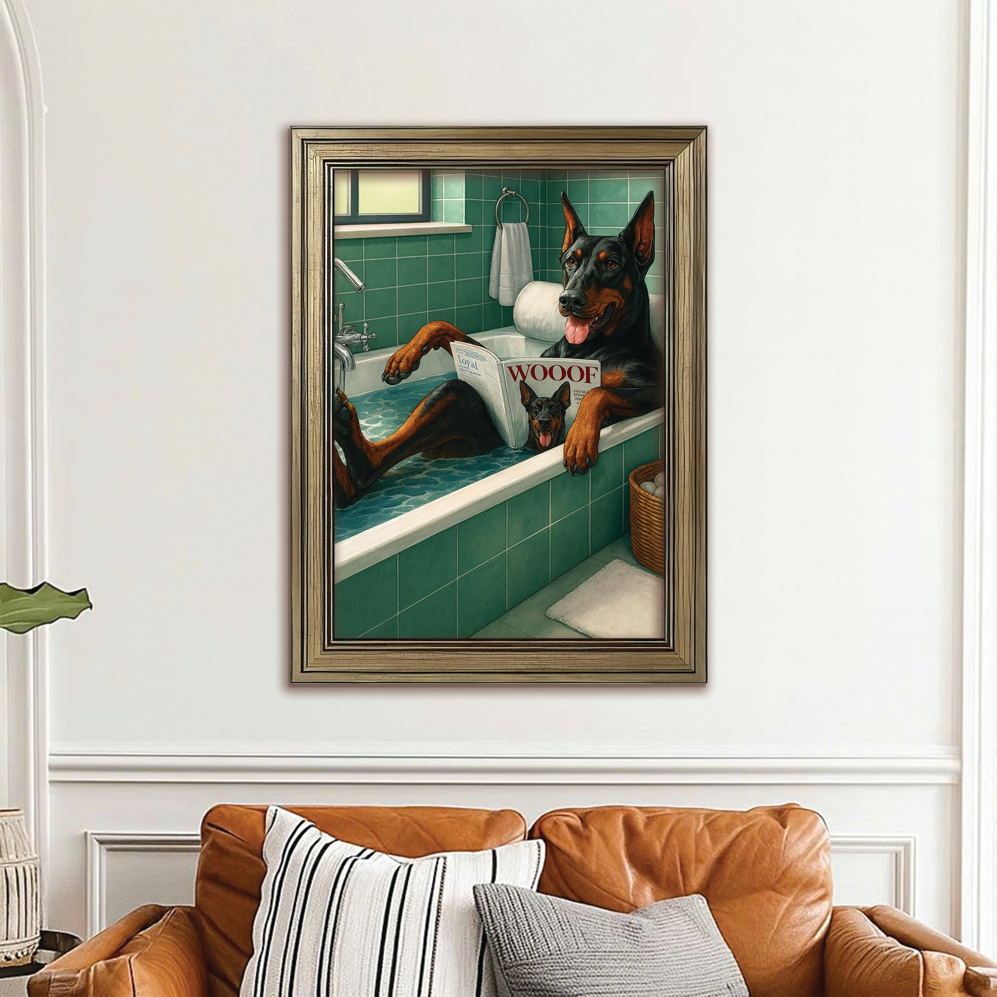 Custom Photo Dog Bathroom Style 22 Canvas Framed Wall Art Gift For Dog Lovers