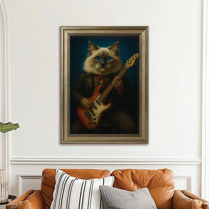 Custom Photo Cat Rock n Roll Canvas Framed Wall Art Gift For Cat Lovers