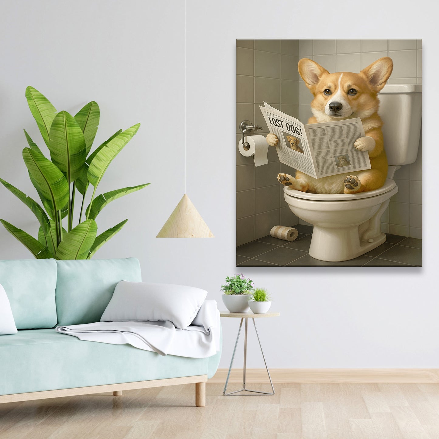 Custom Photo Bathroom Dog Canvas Gift For Dog Lovers