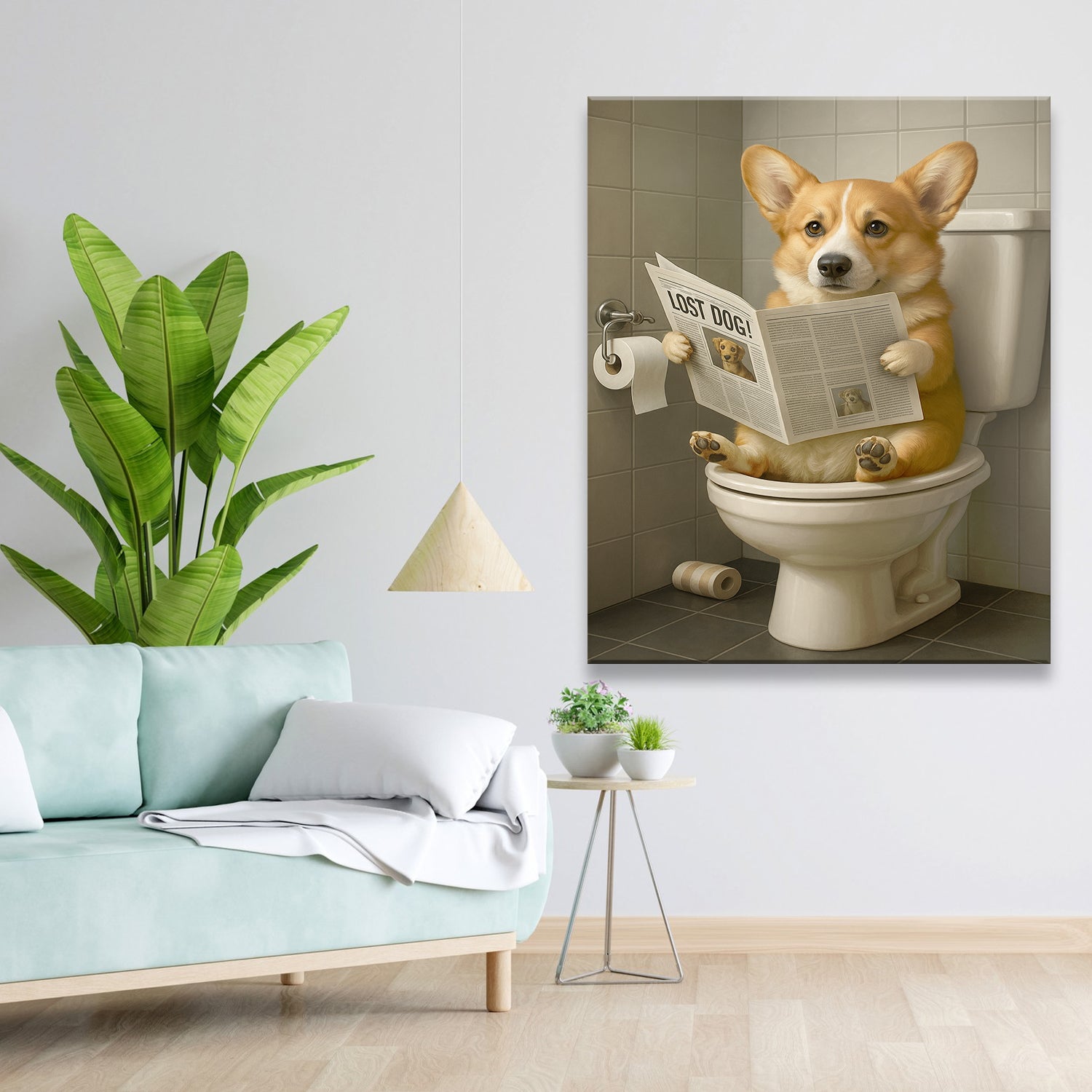 Custom Photo Bathroom Dog Canvas Gift For Dog Lovers