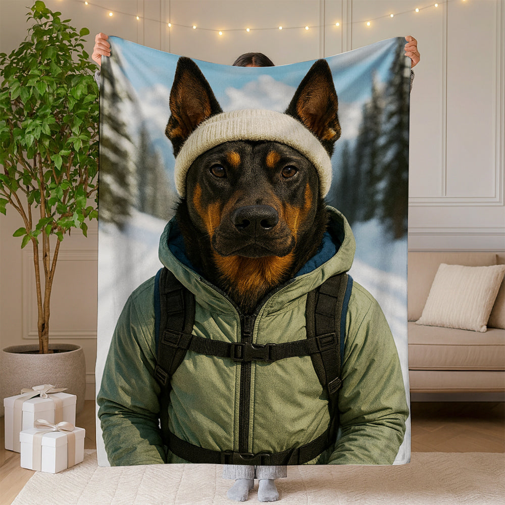 Custom Photo Winter Hiker Dog BlanketGift For Dog Lovers