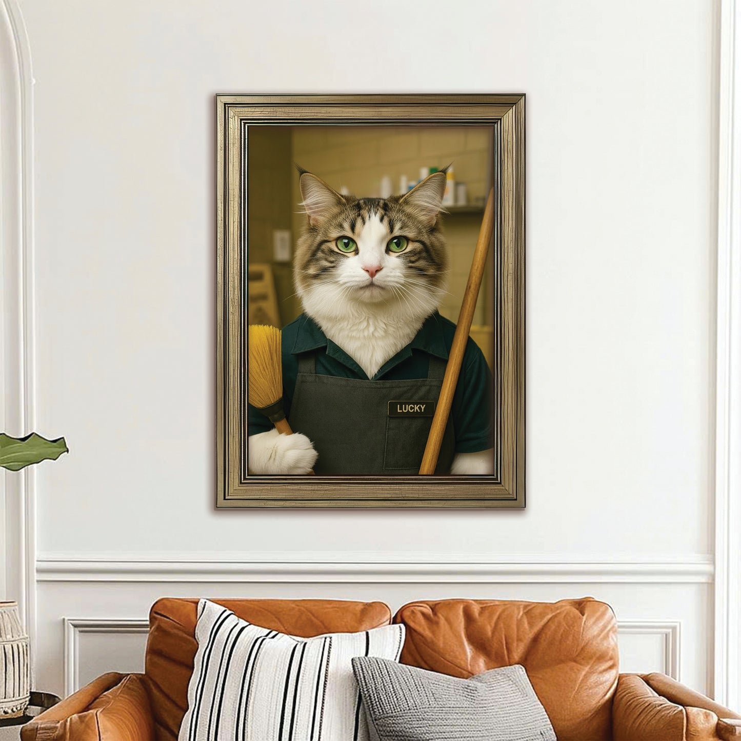 Custom Photo Janitor Cat Canvas Framed Wall Art  Gift For Cat Lovers
