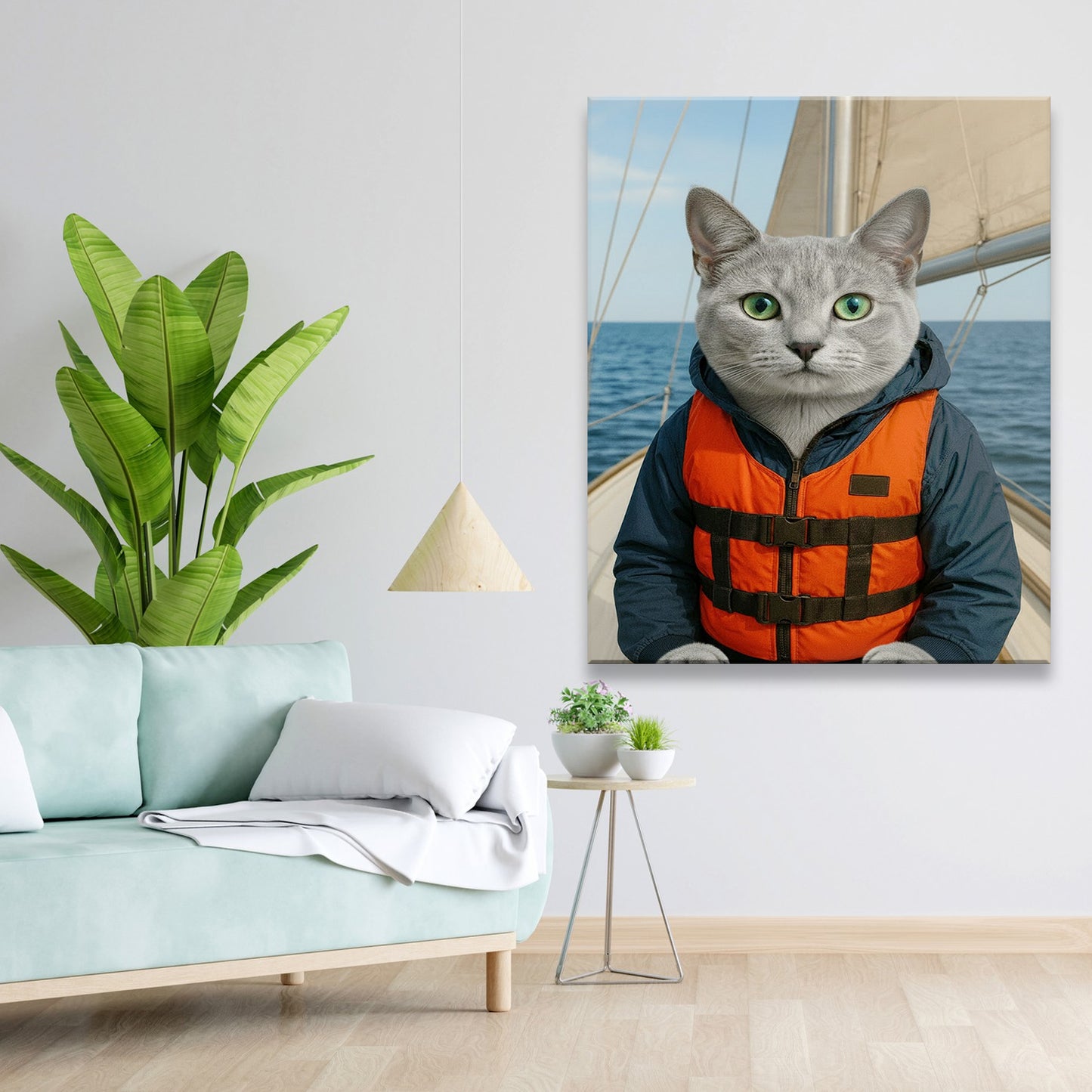 Custom Photo Sailor Cat Canvas Gift For Cat Lovers
