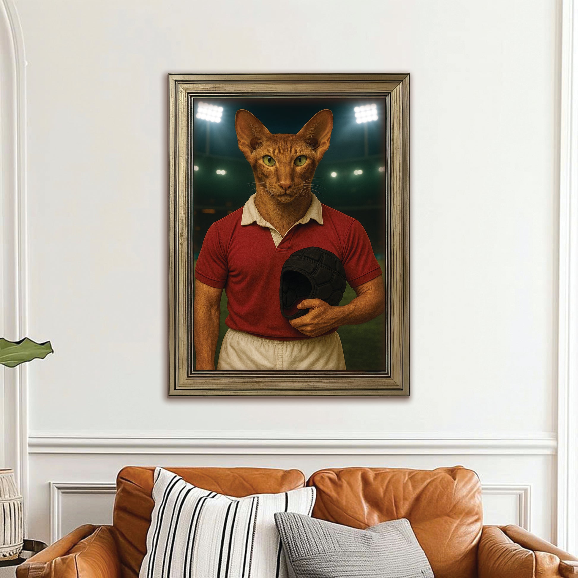 Custom Photo Rugby Player 2 Cat Canvas Framed Wall Art Gift For Cat Lovers