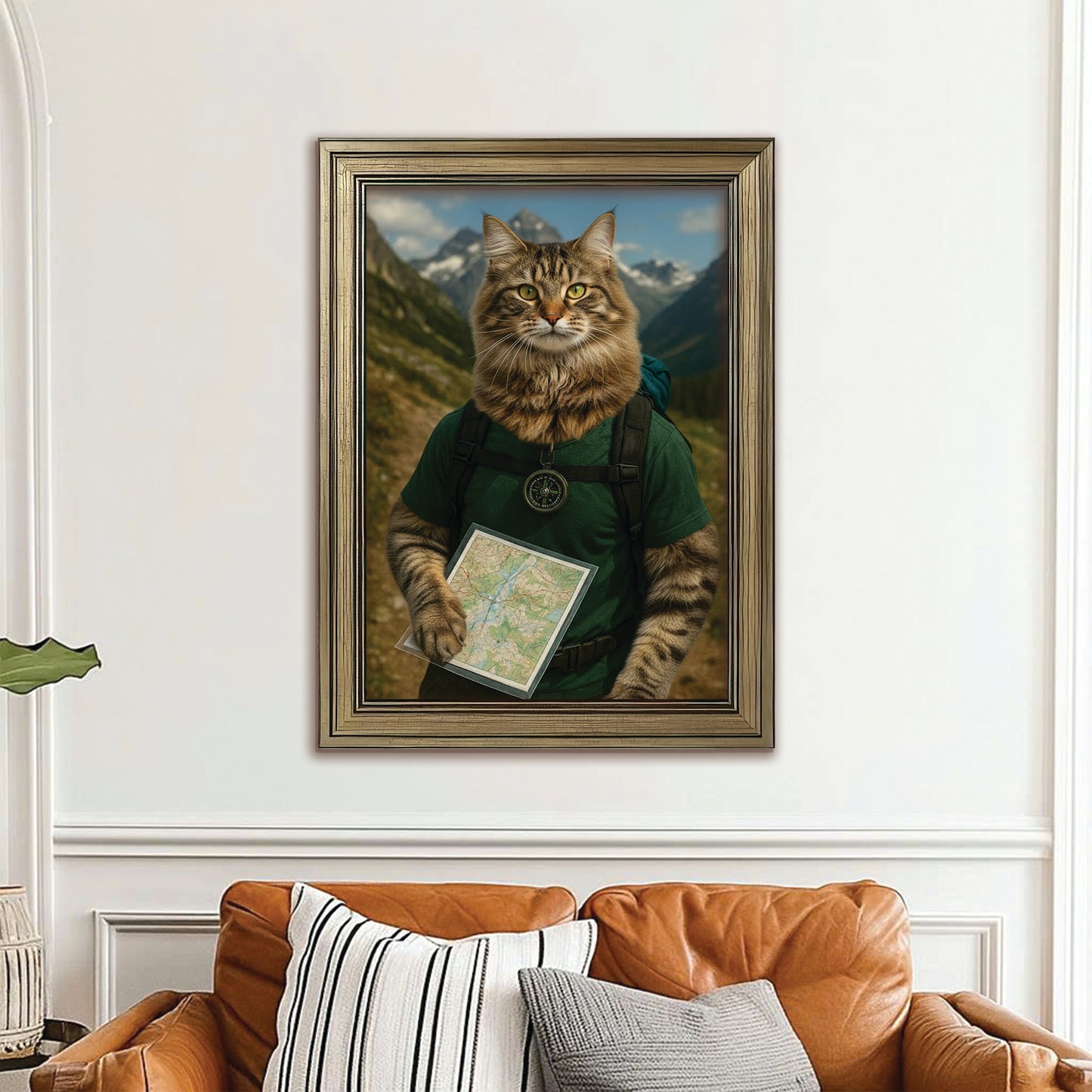 Custom Photo Explorer Hiking Cat Canvas Framed Wall Art  Gift For Cat Lovers
