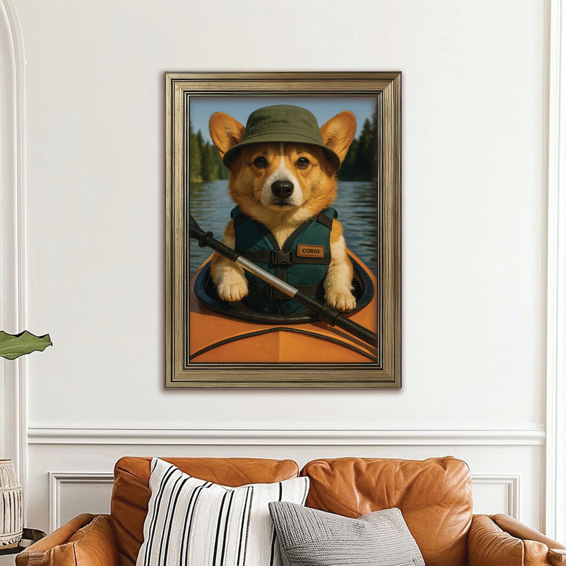 Custom Photo Kayak Dog Canvas Framed Wall Art Gift For Dog Lovers