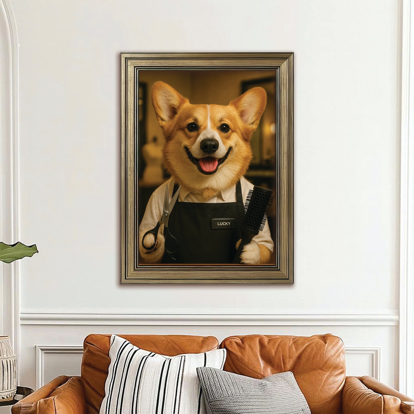 Custom Photo Hair Stylist Dog Canvas Framed Wall Art Gift For Dog Lovers