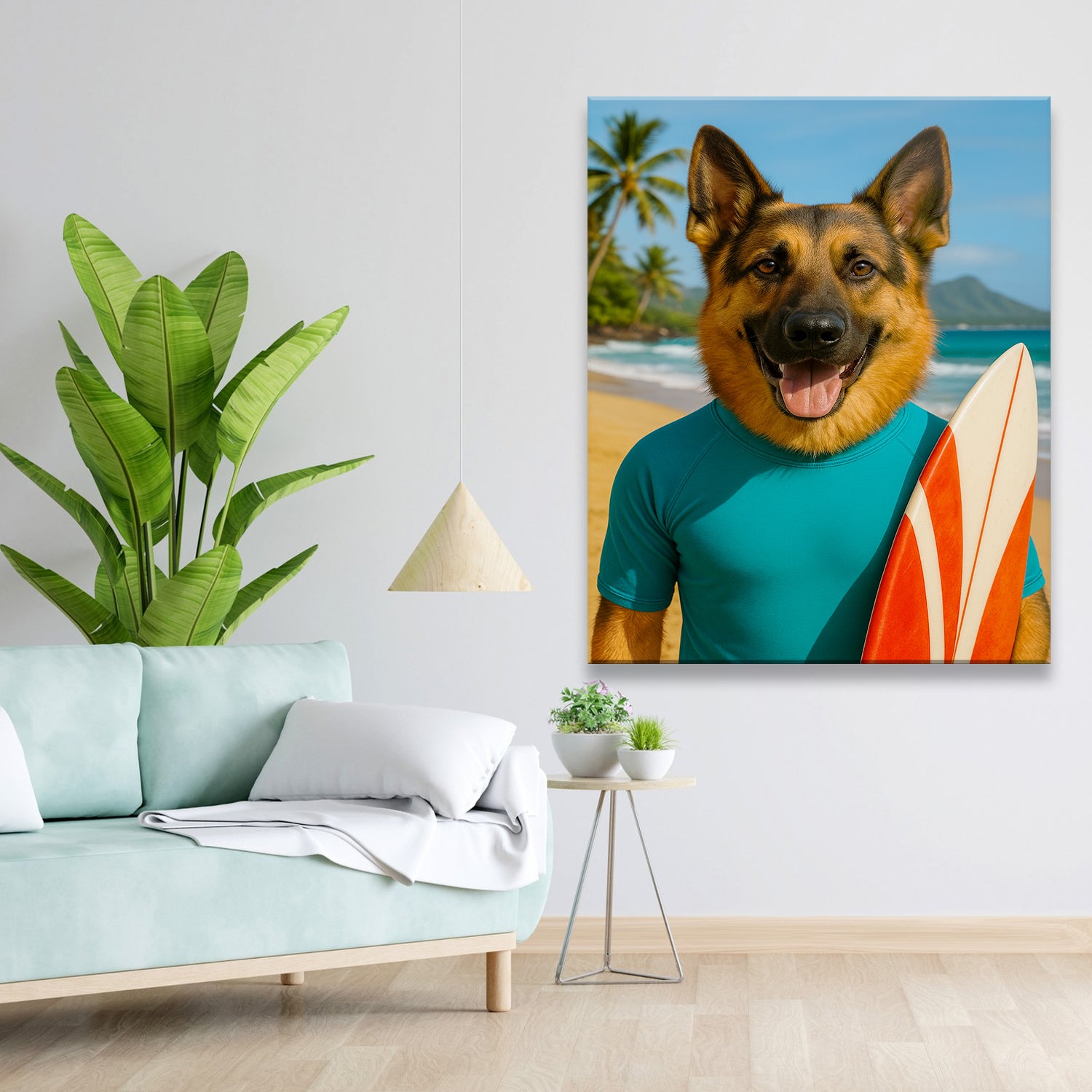 Custom Photo Surfer Beach Dog Canvas Gift For Dog Lovers