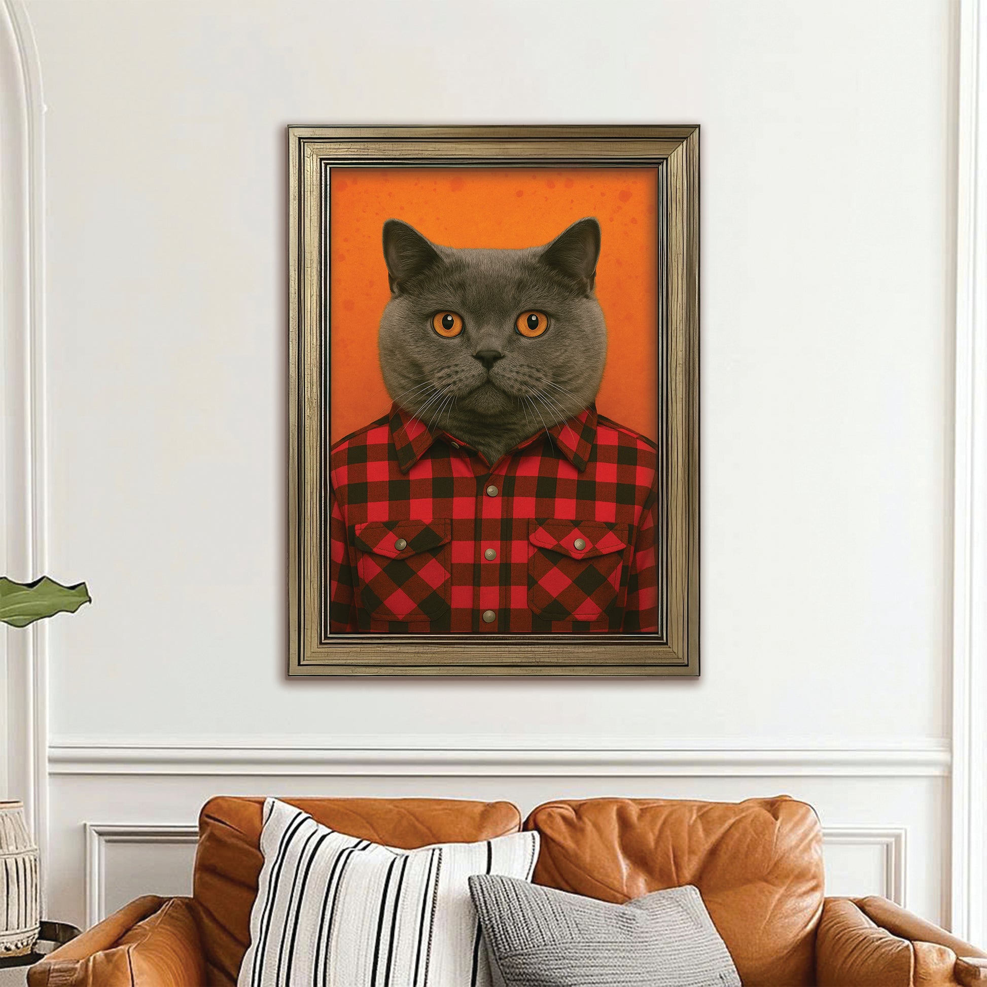 Custom Photo Cat In Red Shirt Canvas Framed Wall Art Gift For Cat Lovers
