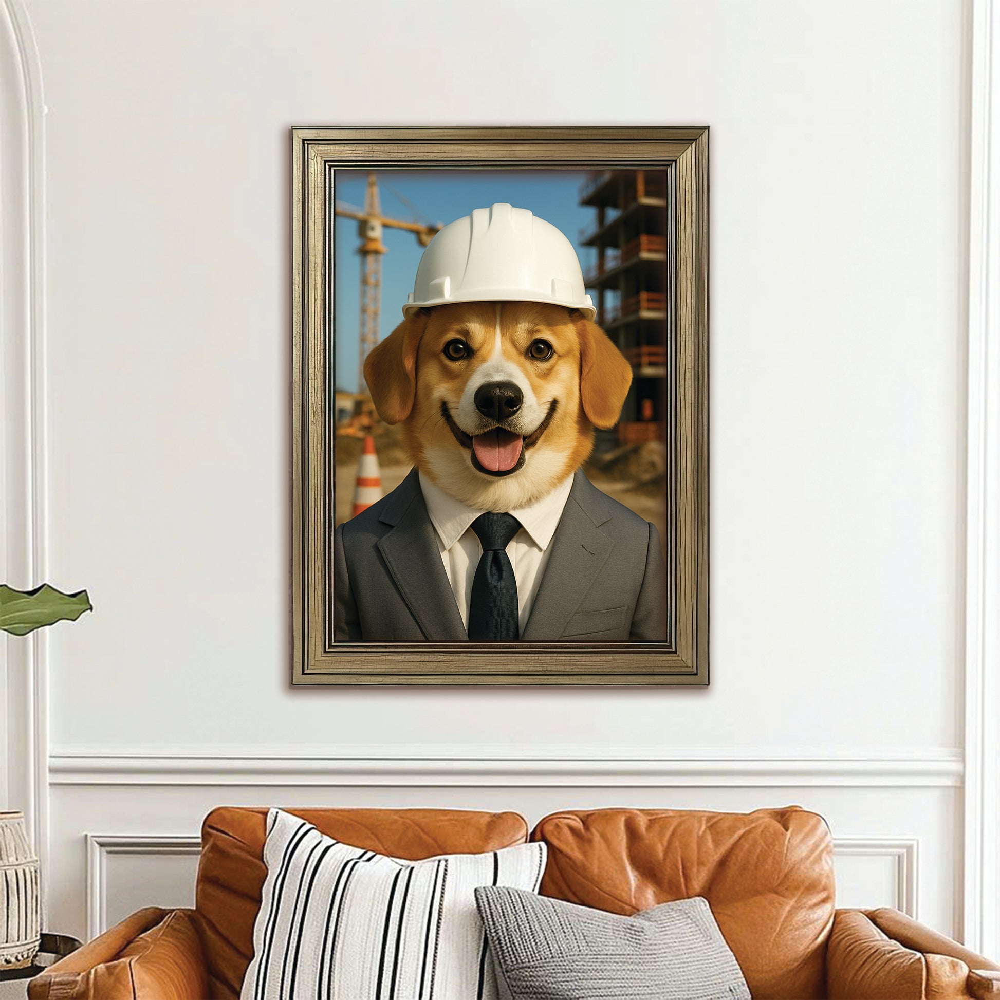 Custom Photo Engineer Construction Dog Canvas Framed Wall Art Gift For Dog Lovers