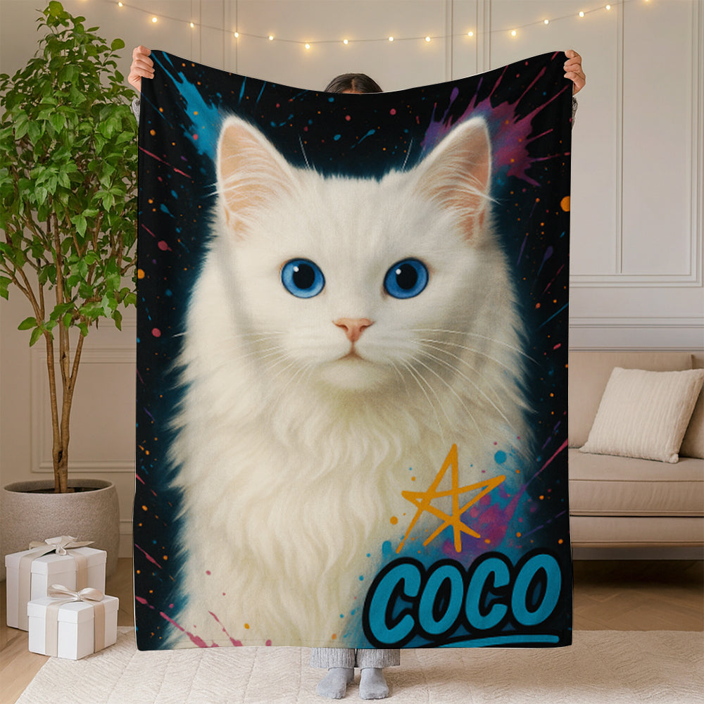 Custom Cat Pet Portrait Contemporary Blanket