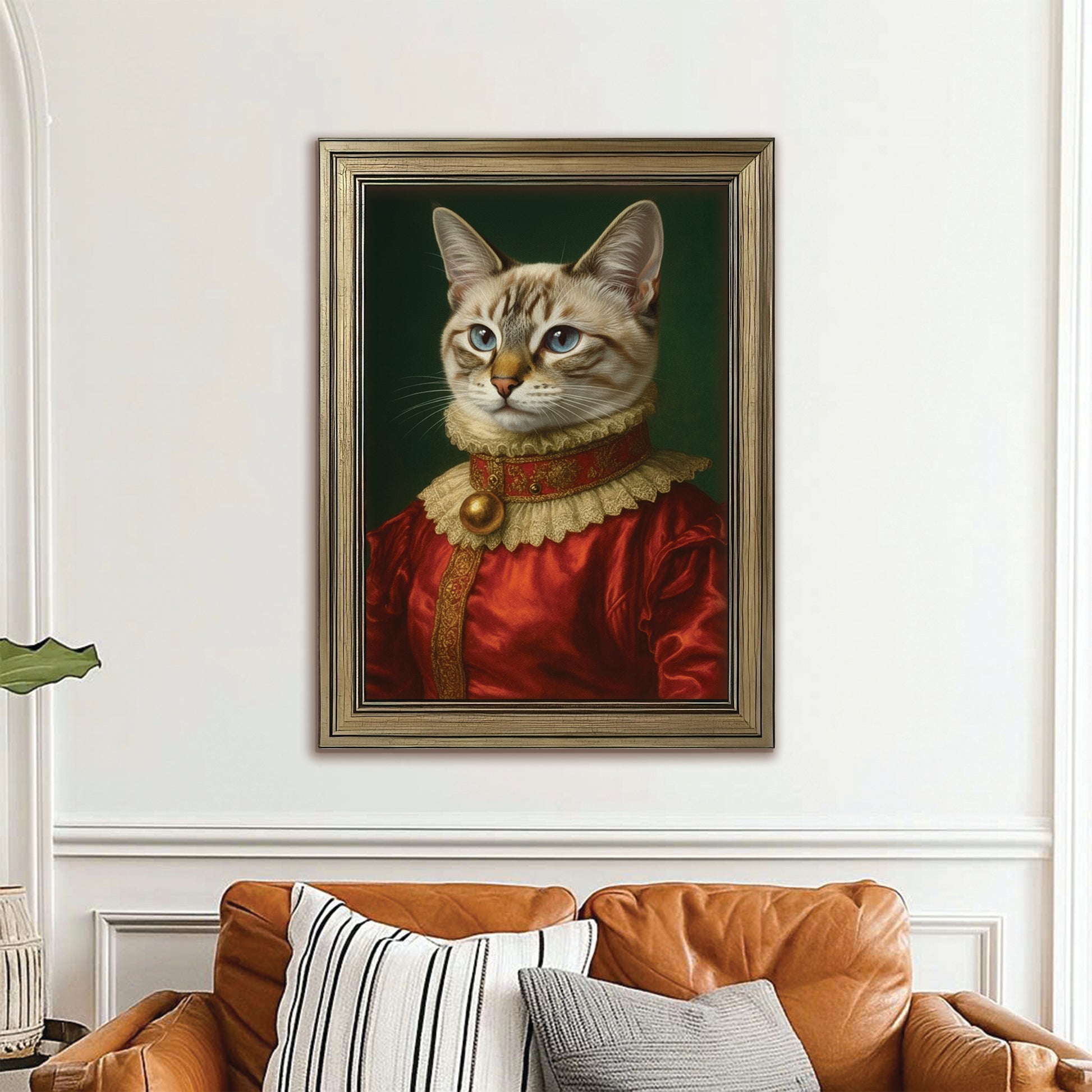 Custom Photo Cat Potrait Royal Canvas Framed Wall Art Gift For Cat Lovers
