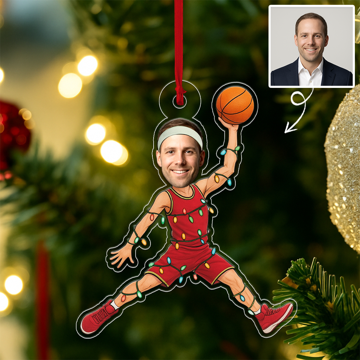 Custom Photo Christmas Basketball Players Acrylic Ornament Christmas Gift