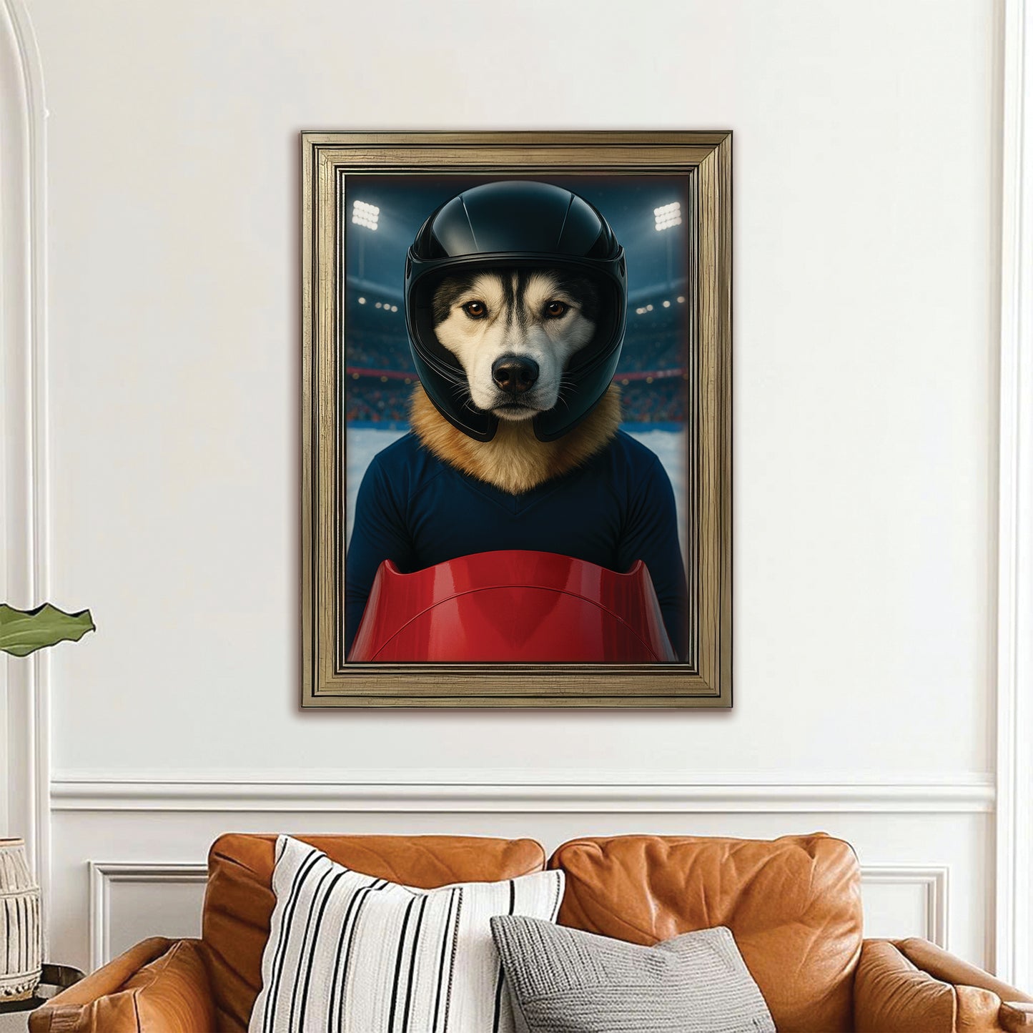 Custom Photo Bobsled Winter Race Dog Canvas Framed Wall Art Gift For Dog Lovers