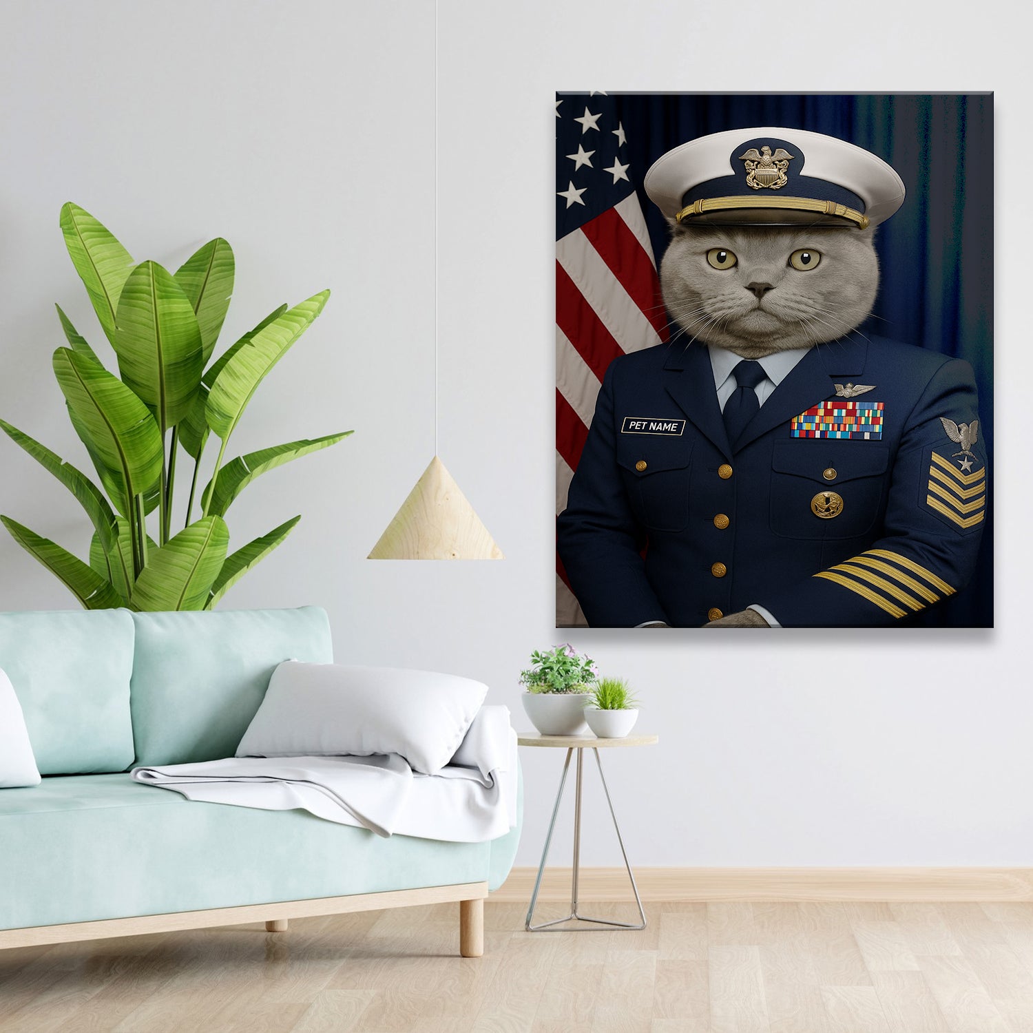 Custom Cat Photo Us Navy Canvas _ Gift For Cat Lovers