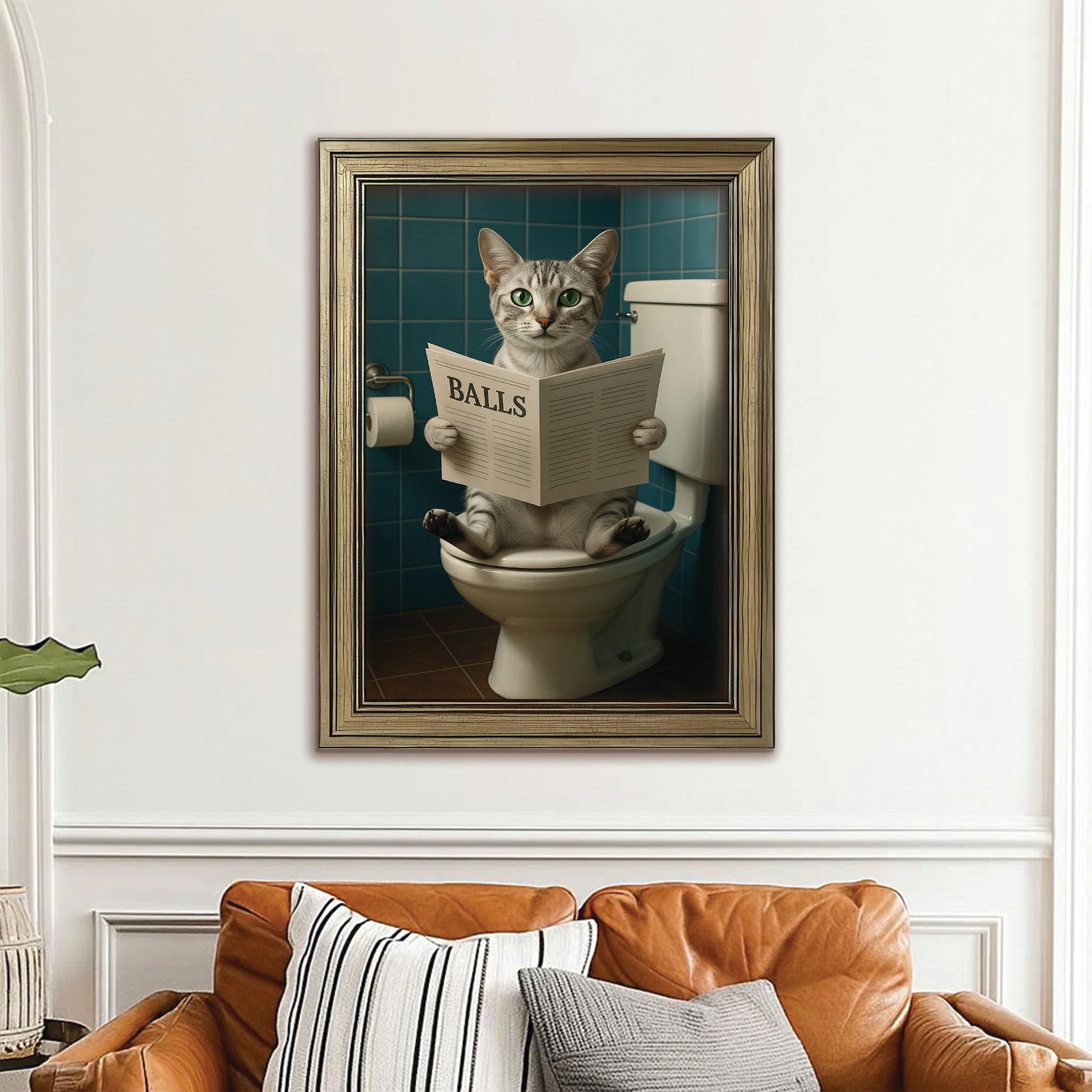 Custom Photo Cat Bathroom Style 7 Canvas Framed Wall Art Gift For Cat Lovers
