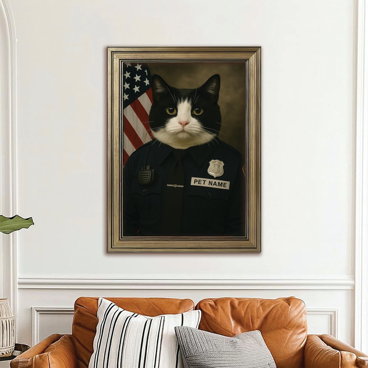 Custom Cat Photo Policeman Canvas Framed Wall Art _ Gift For Cat Lovers