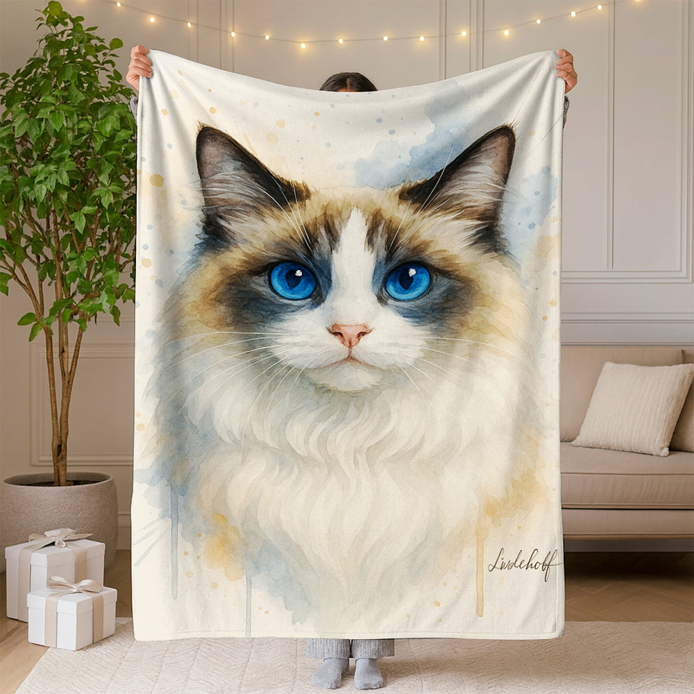 Custom Photo Cat Watercolor Artwork Blanket