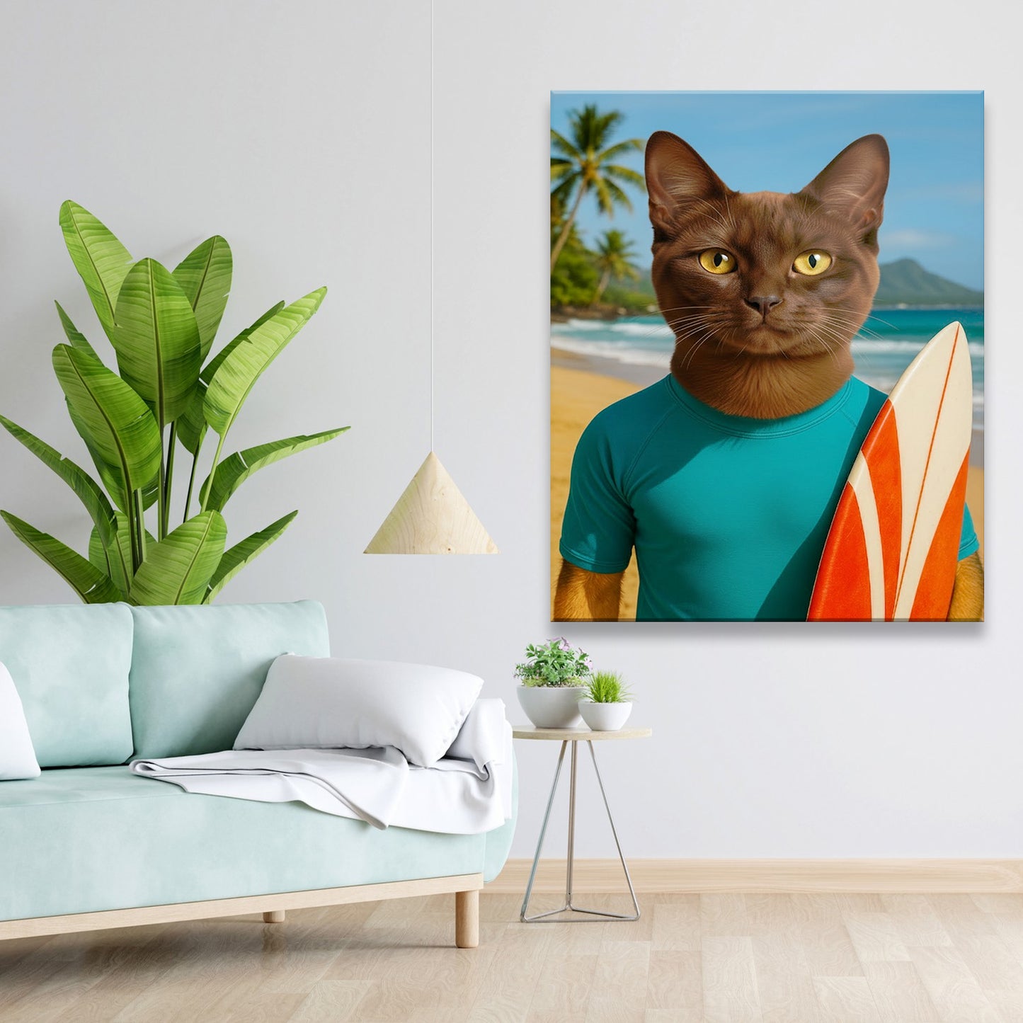 Custom Photo Surfer Beach Cat Canvas Gift For Cat Lovers
