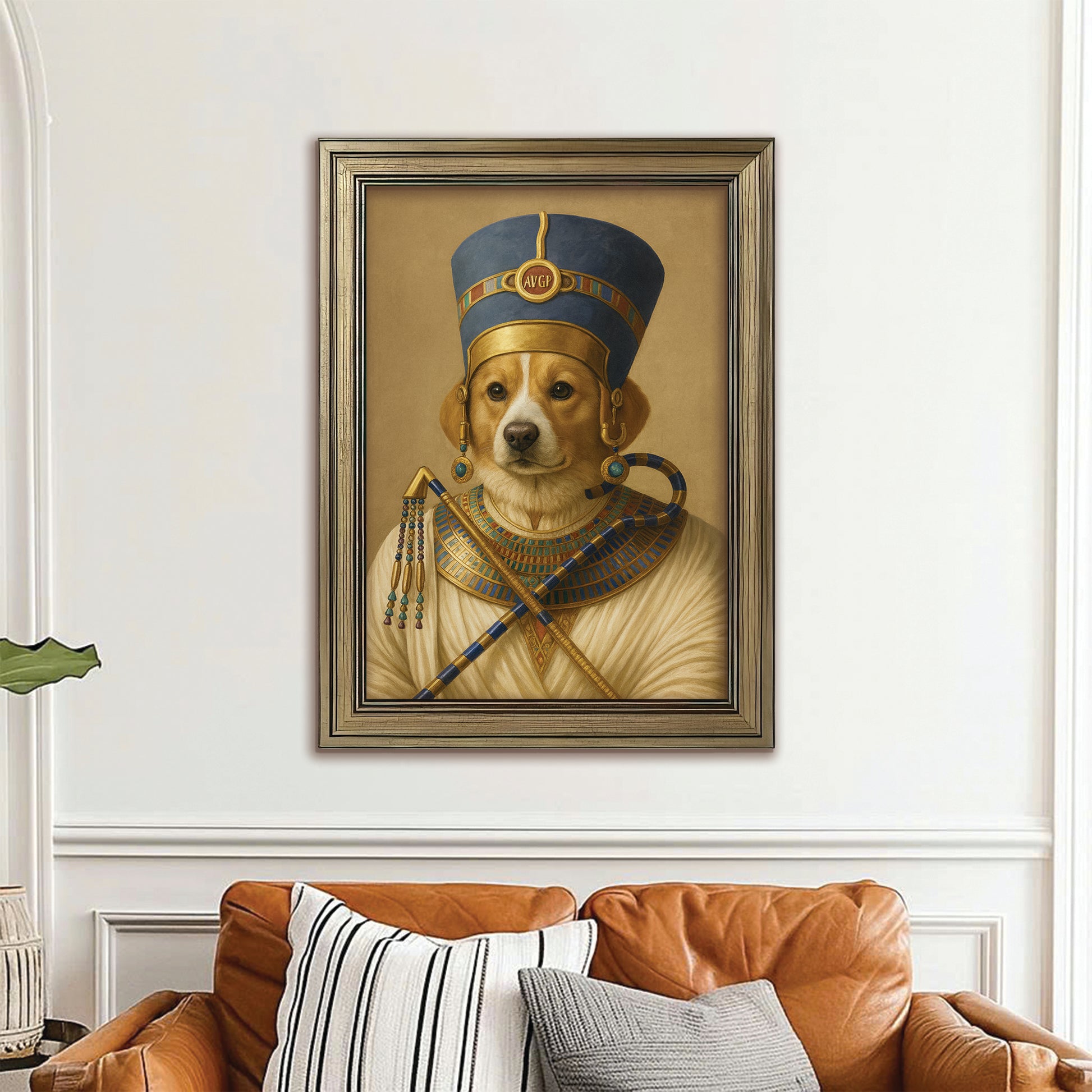 Custom Photo Egyptian Queen Dog Canvas Framed Wall Art Gift For Dog Lover