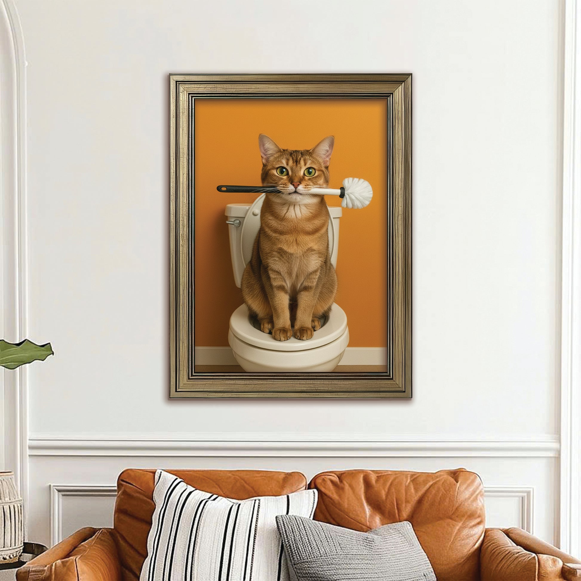 Custom Photo Cat Bathroom Style 31 Canvas Framed Wall Art Gift For Cat Lovers