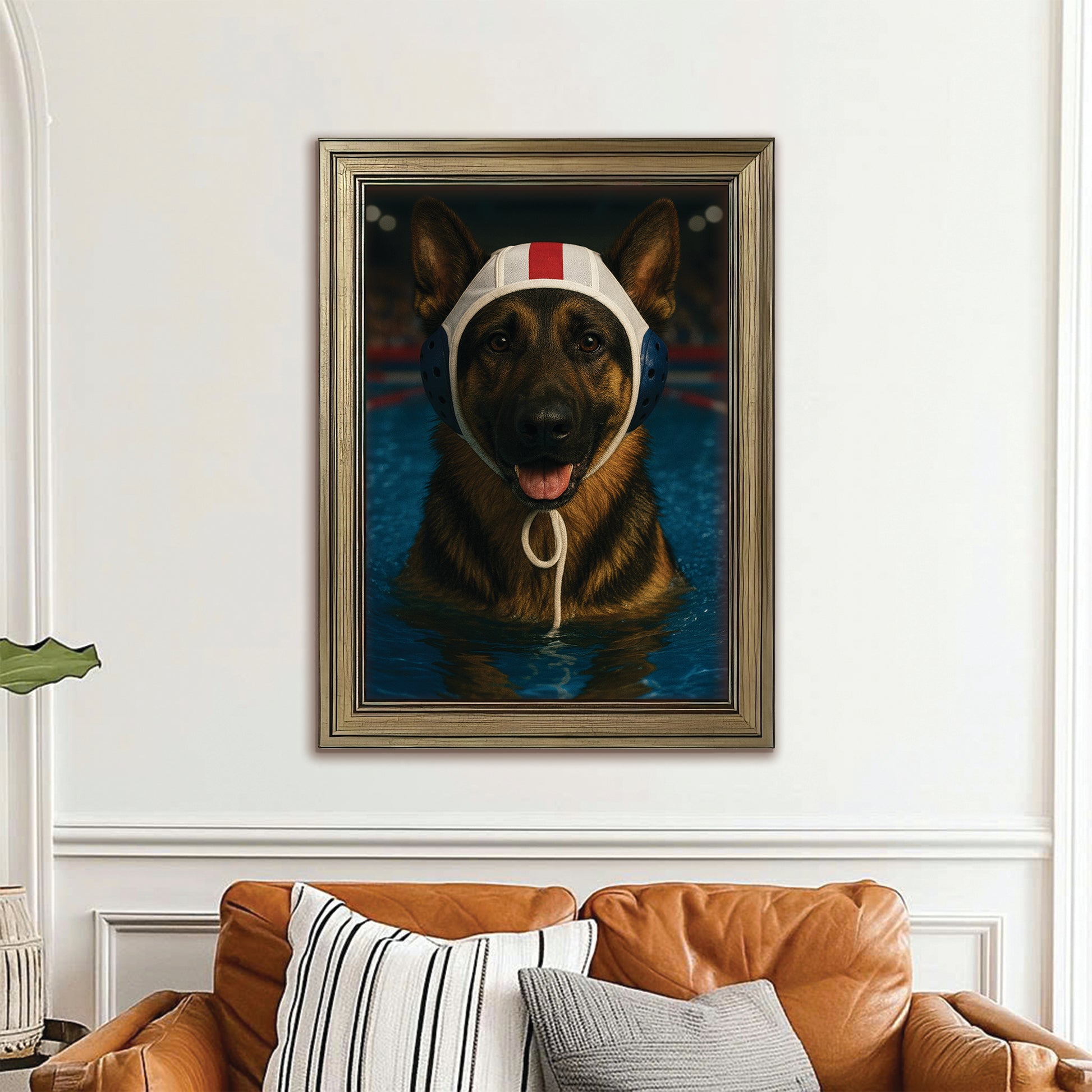 Custom Photo Swimmer Dog Canvas Framed Wall Art Gift For Dog Lovers