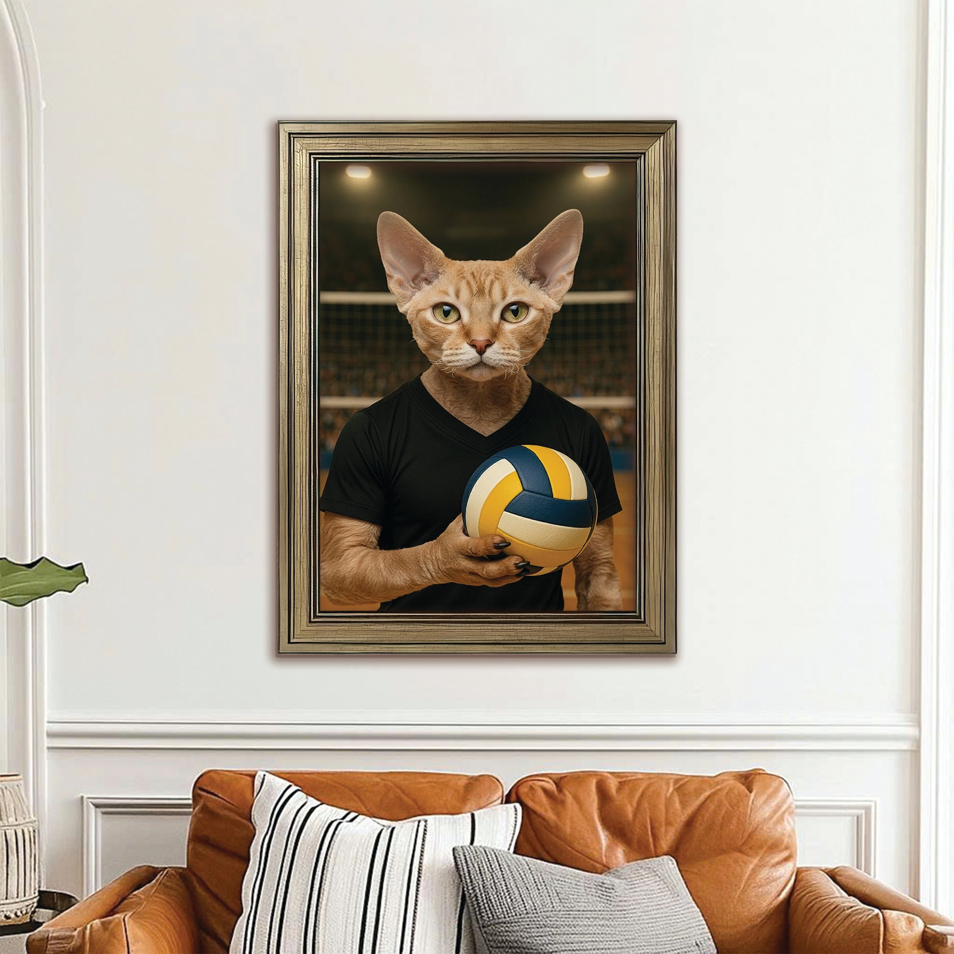 Custom Photo Volleyball Player Cat Canvas Framed Wall Art Gift For Cat Lovers