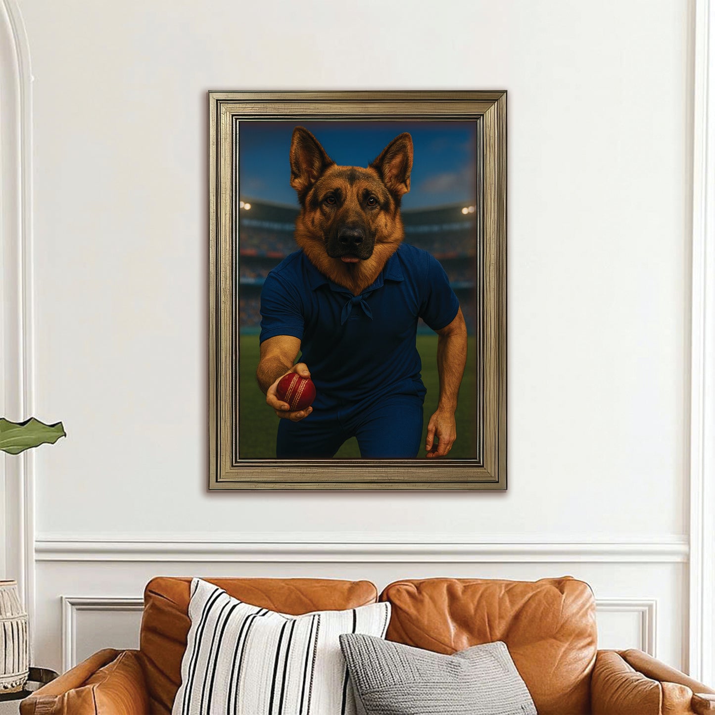 Custom Photo Bowler Dog Canvas Framed Wall Art Gift For Dog Lovers