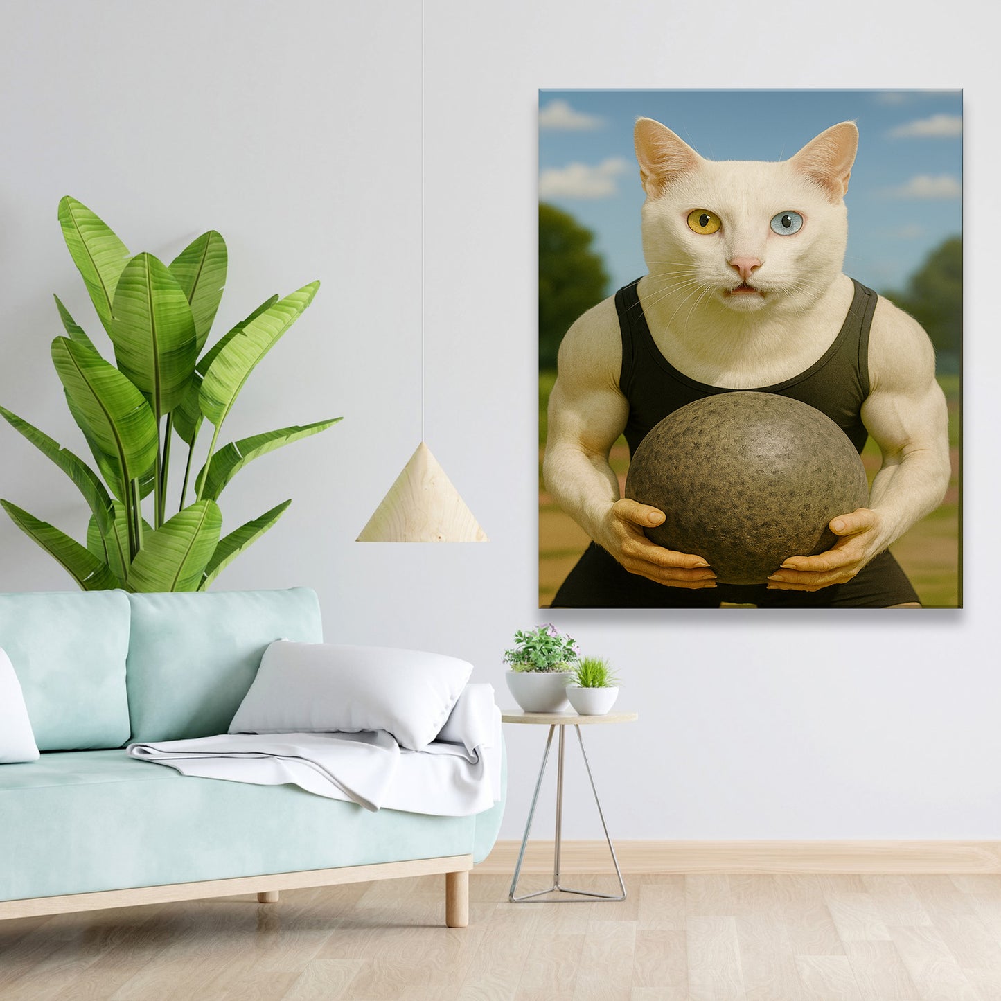 Custom Photo Strongman Cat Canvas Gift For Cat Lovers