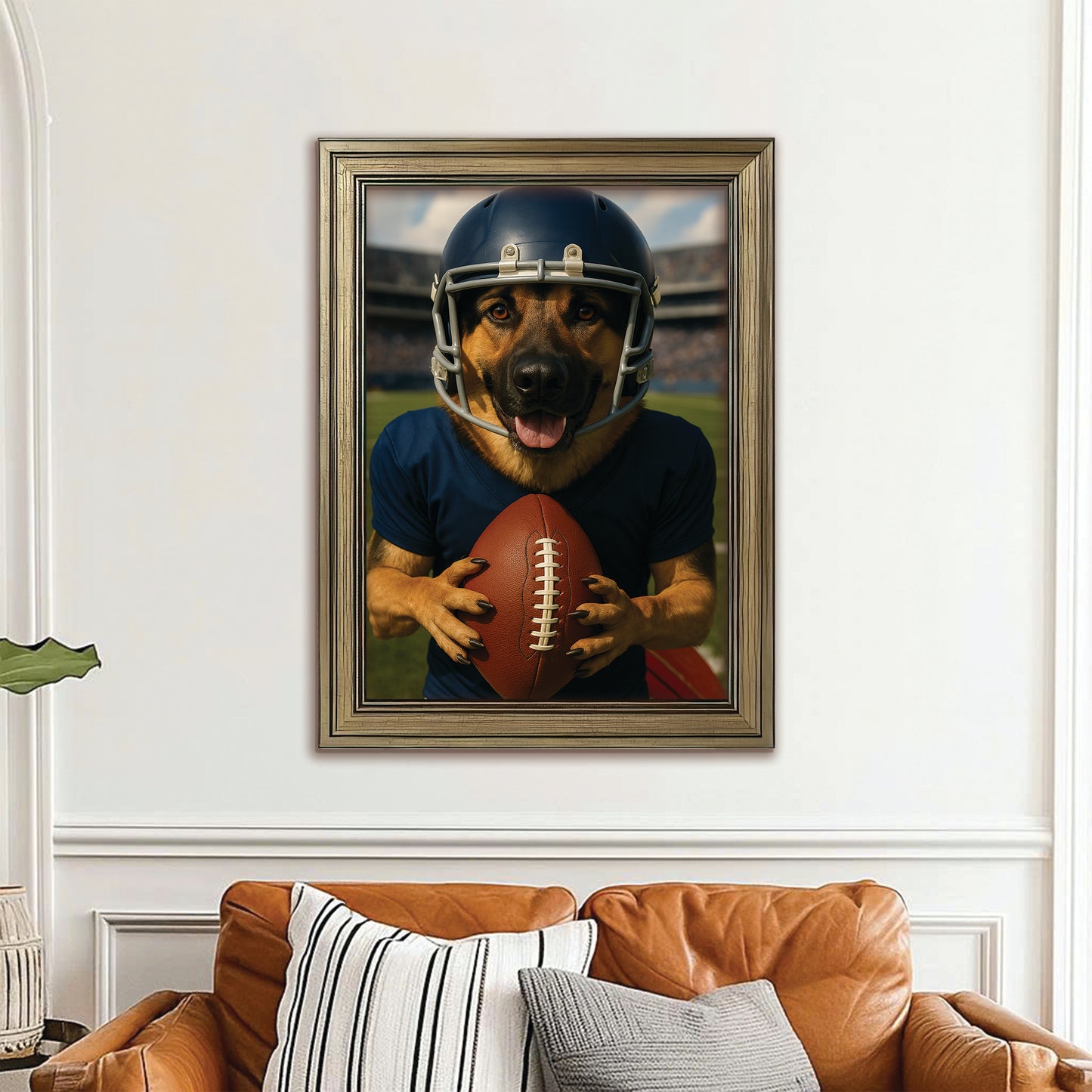 Custom Photo Footaball Dog Canvas Framed Wall Art Gift For Dog Lovers