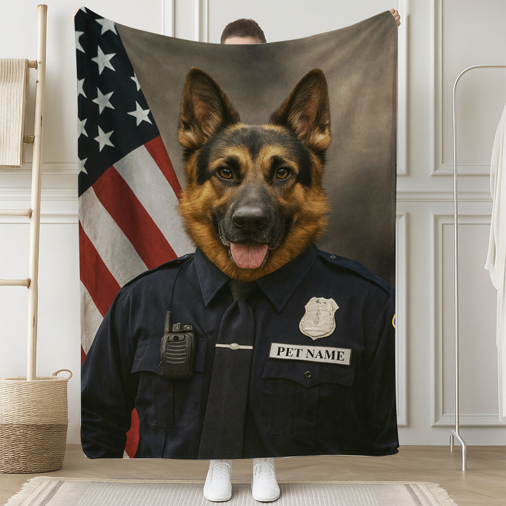 Custom Dog Photo Policeman Blanket For Dog Lover