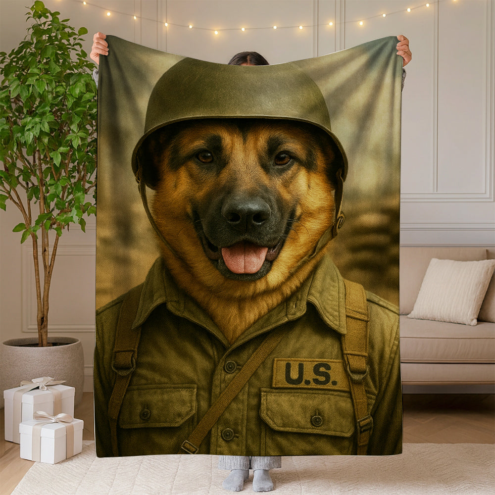 Custom Photo Military Dog BlanketGift For Dog Lovers