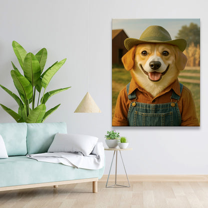 Custom Photo Farmer Farmhouse Dog Canvas