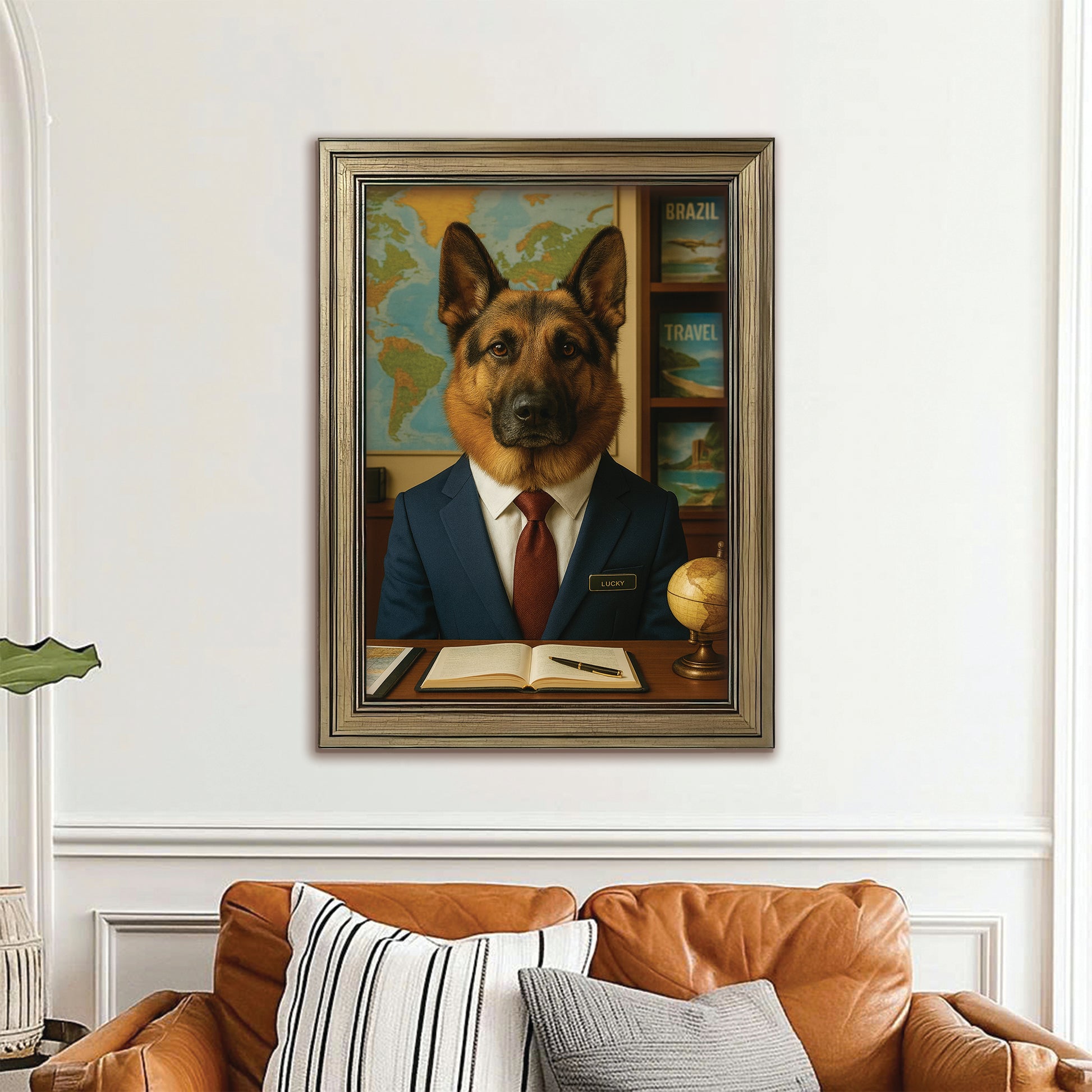 Custom Photo Travel Agent Dog Canvas Framed Wall Art Gift For Dog Lovers