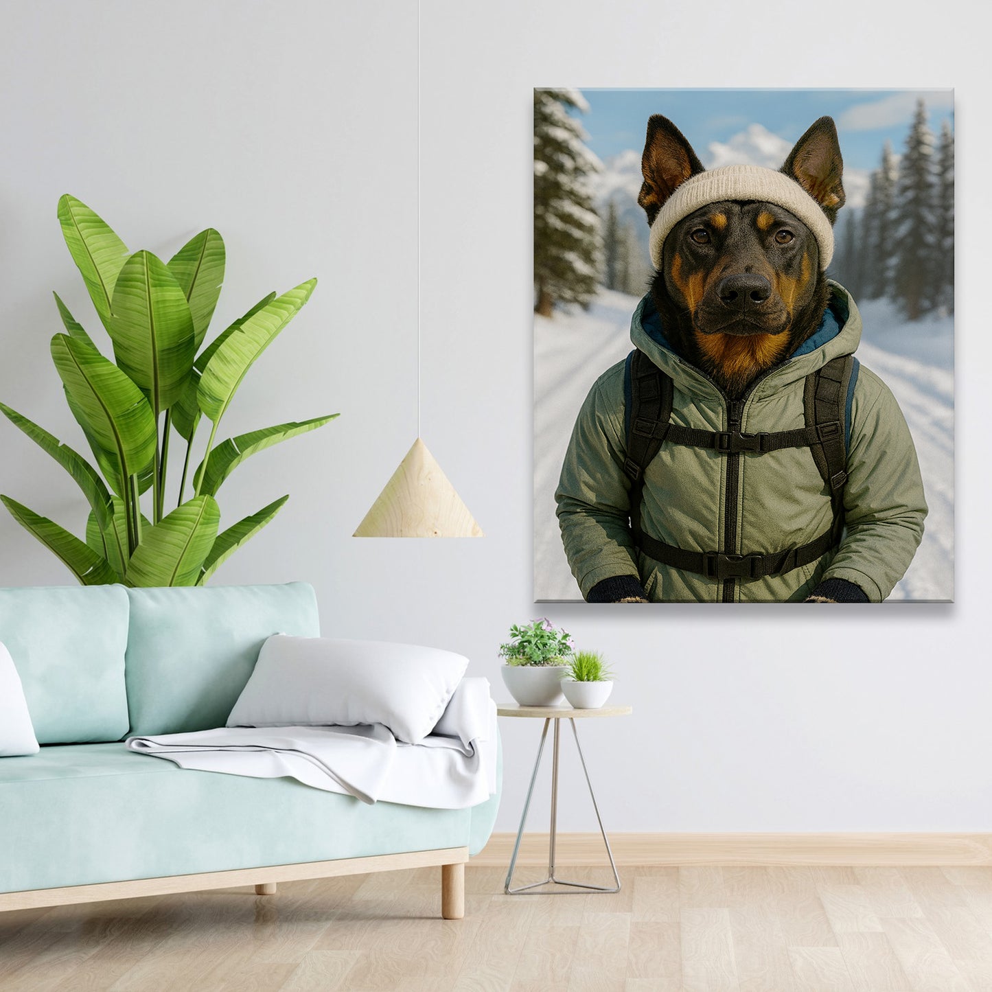 Custom Photo Winter Hiker Dog Canvas Gift For Dog Lovers