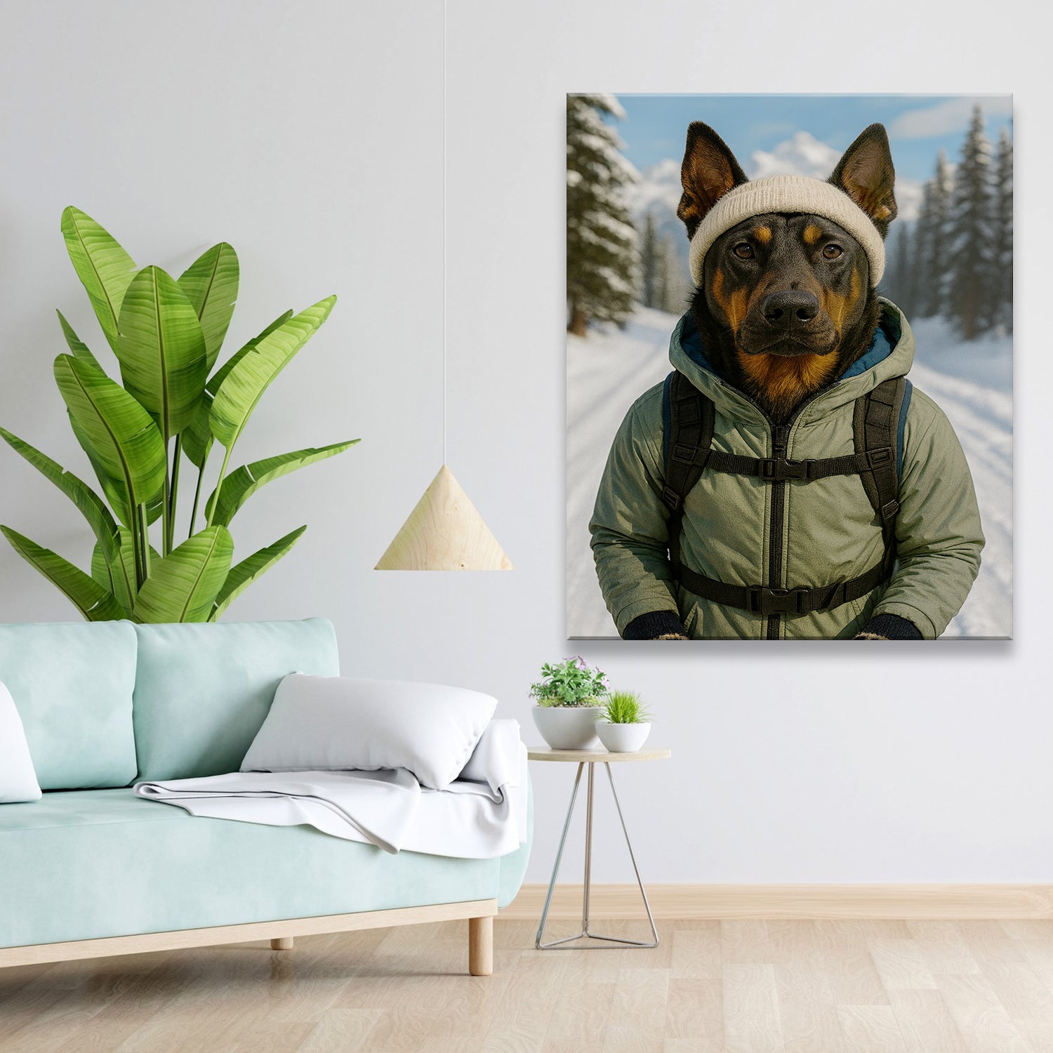 Custom Photo Winter Hiker Dog Canvas Gift For Dog Lovers