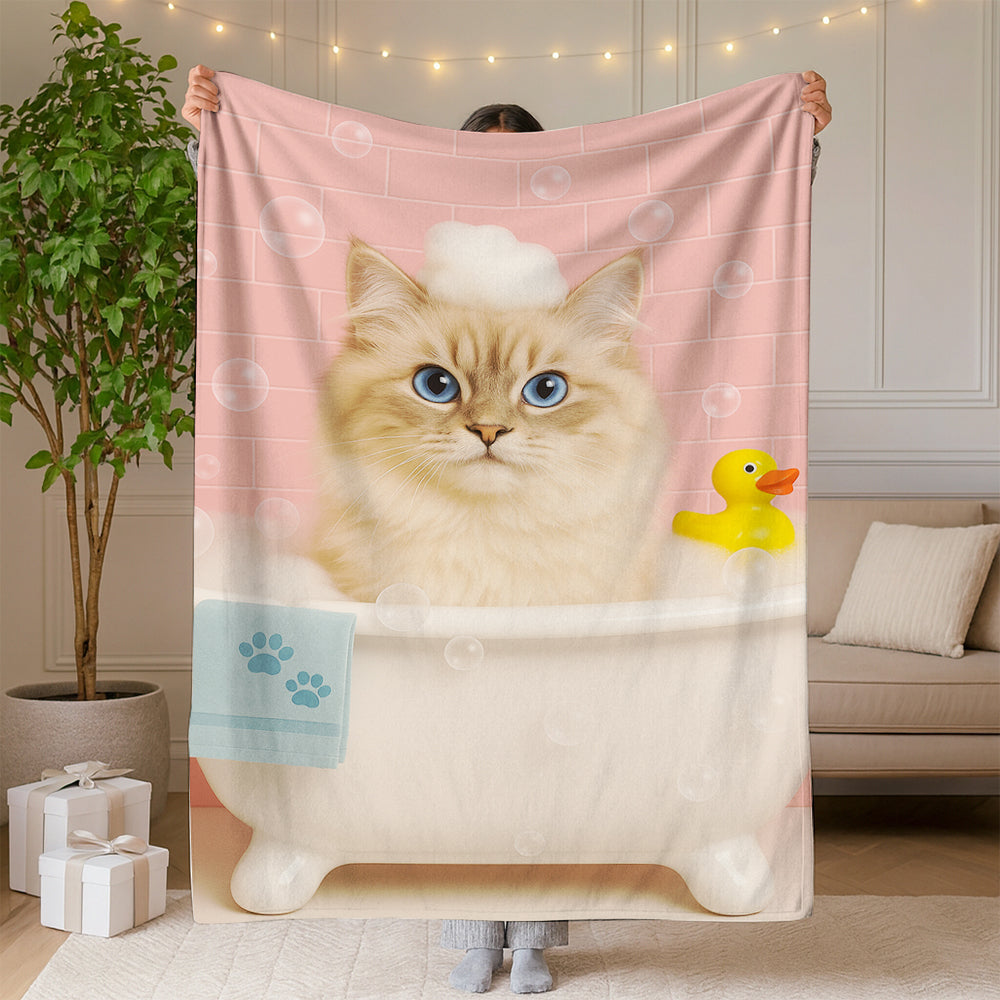 Custom Photo Cat In Bath Blanket Gift For Cat Lovers