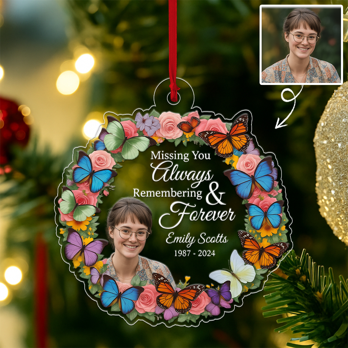 Custom Photo Missing You Always Remembering You Forever Acrylic Ornament Christmas Gift