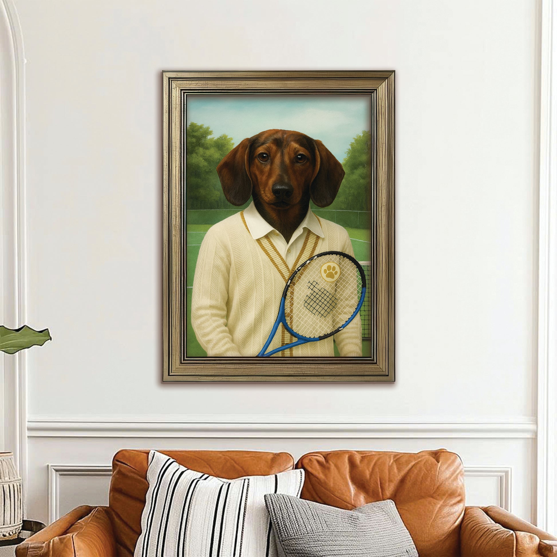 Custom Photo Tennis Player Dog Canvas Framed Wall Art