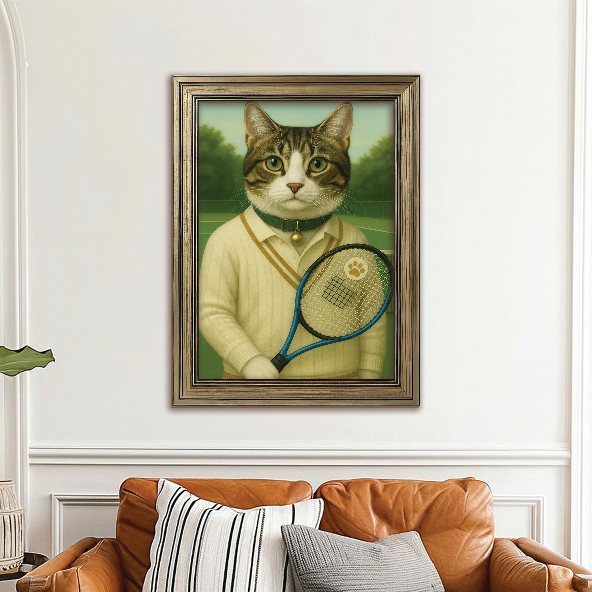 Custom Photo Tennis Player Cat Canvas Framed Wall Art