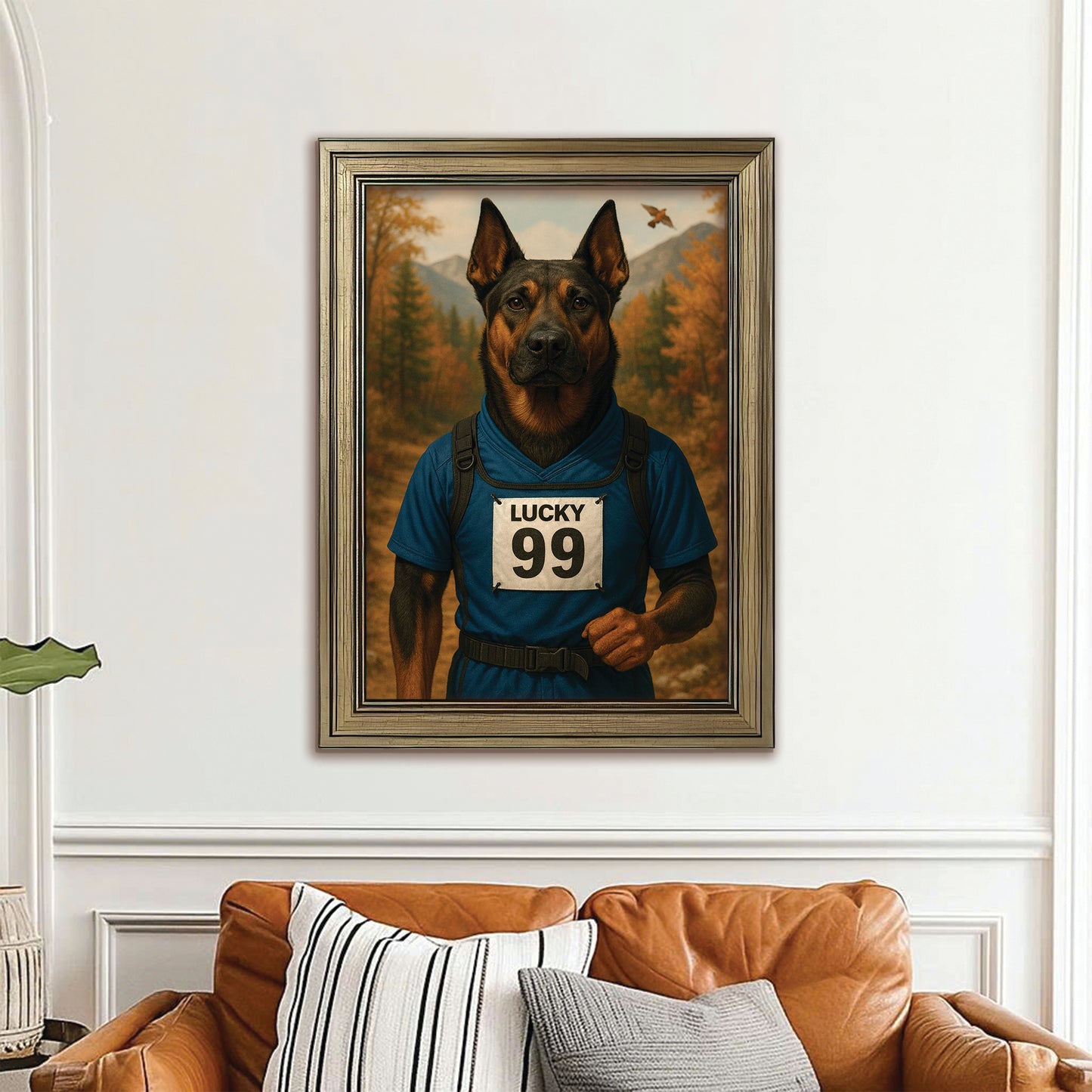 Custom Photo Trail Runner Dog Canvas Framed Wall Art Gift For Dog Lover