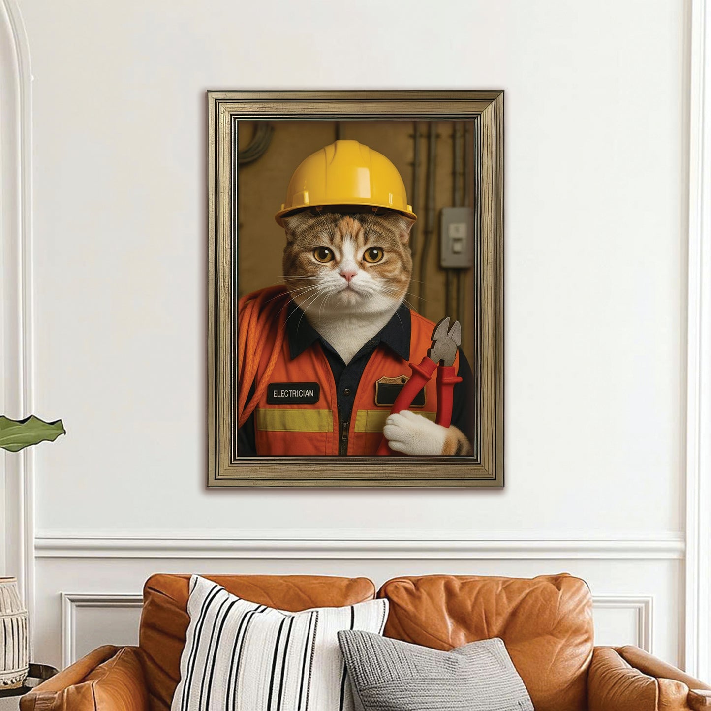 Custom Photo Electrician Cat Canvas Framed Wall Art  Gift For Cat Lovers