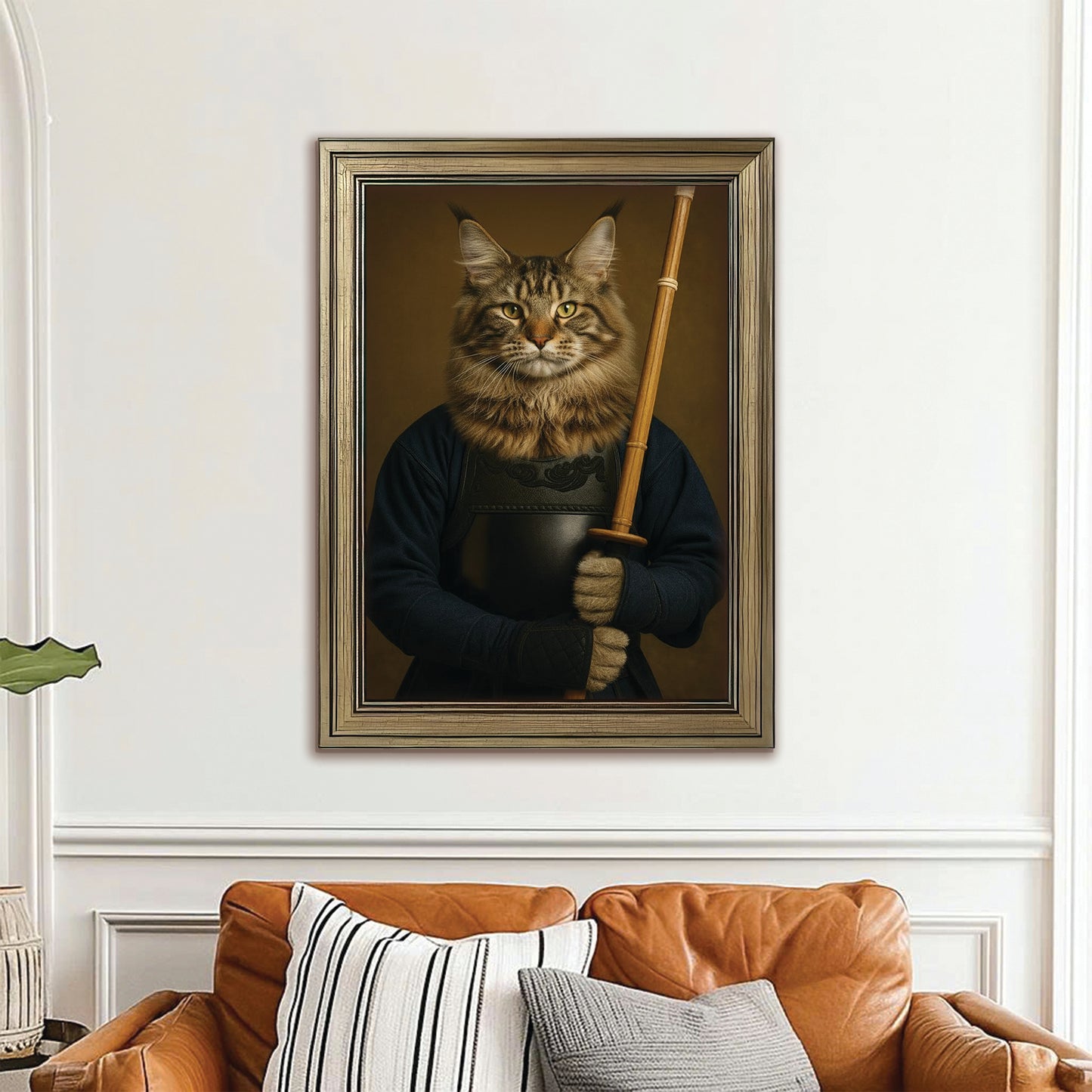 Custom Photo Kendo Cat Canvas Framed Wall Art  Gift For Cat Lovers