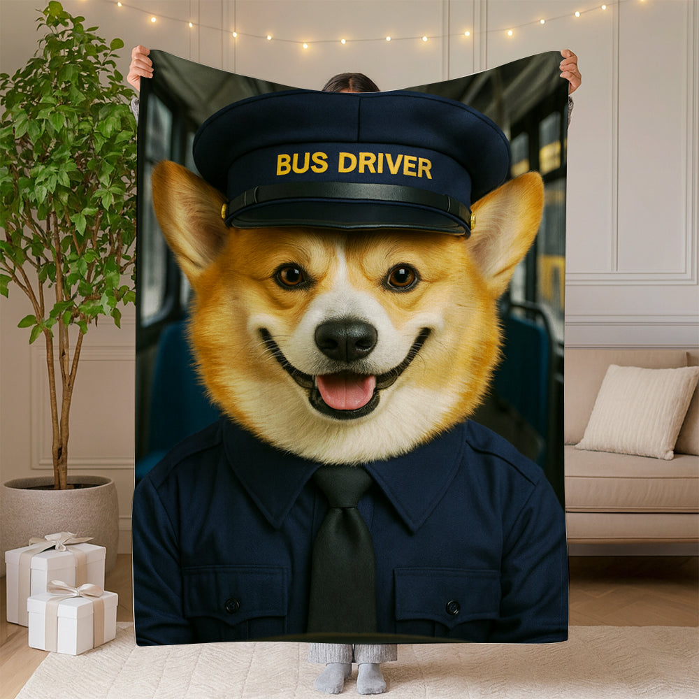 Custom Photo Bus Driver Dog BlanketGift For Dog Lovers