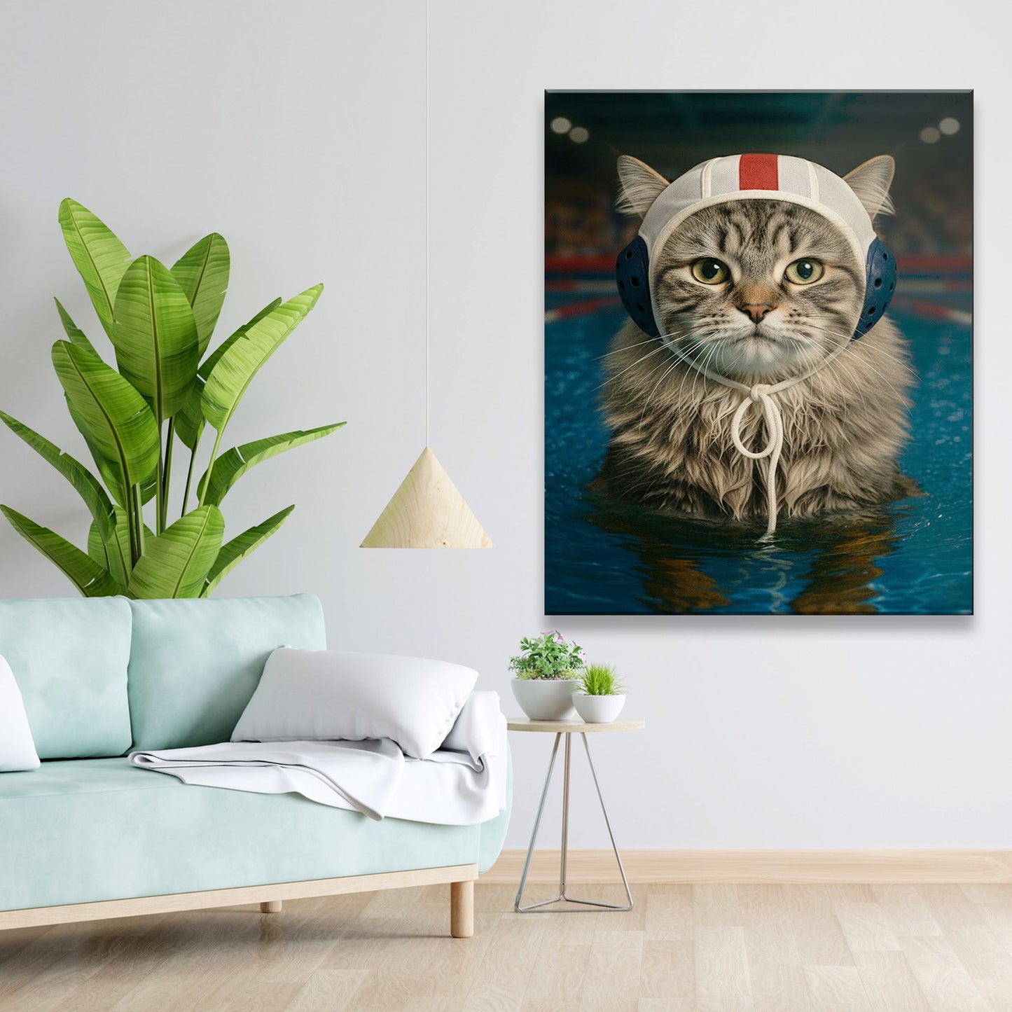 Custom Photo Swimmer Cat Canvas Gift For Cat Lovers