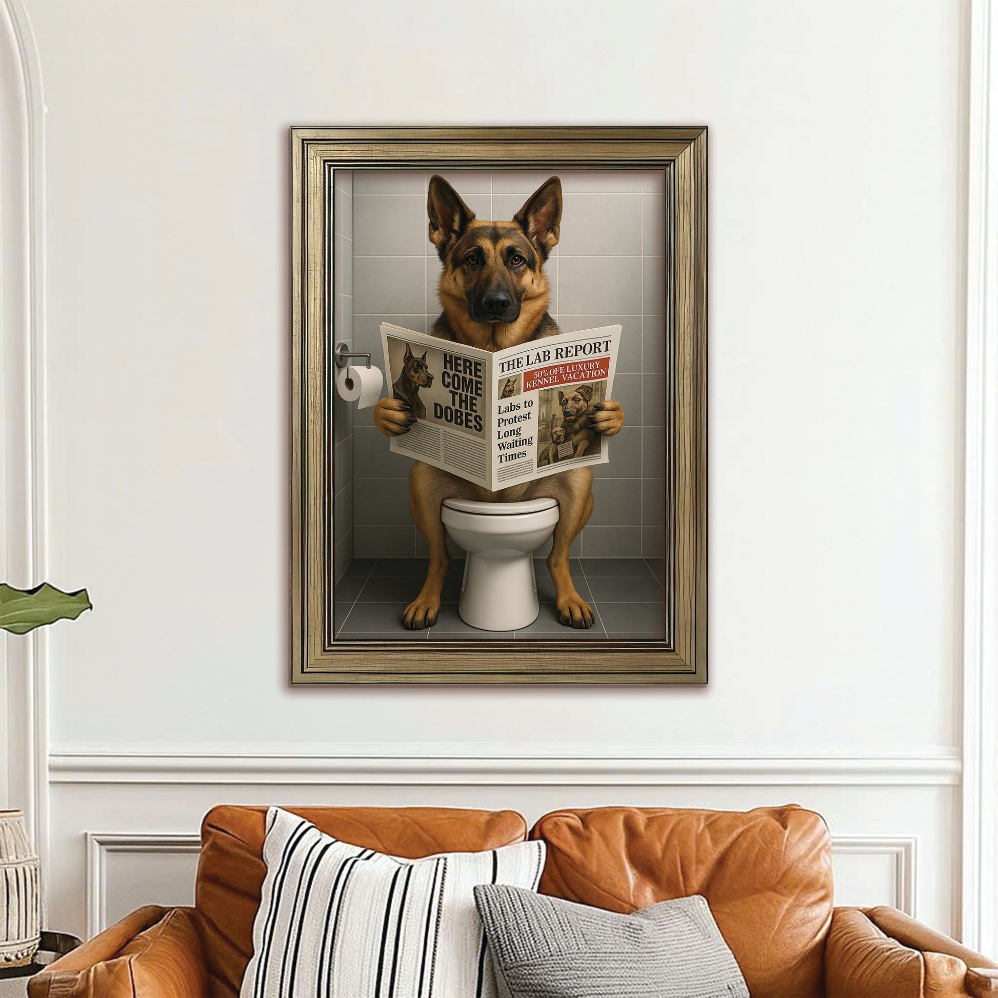 Custom Photo Dog Bathroom Canvas Framed Wall Art Style 03 Gift For Dog Lovers