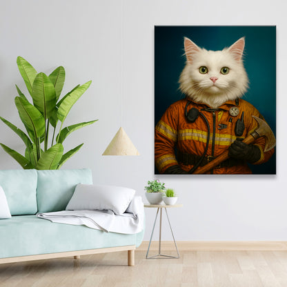 Custom Cat Photo Firefighter Canvas _ Gift For Cat Lovers